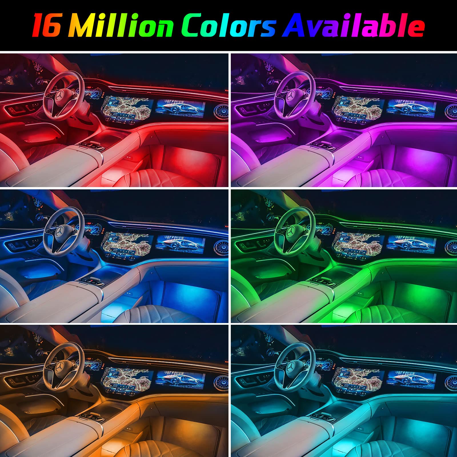 10 In 1 Car Interior Light Kit, Ambient Lighting Kits With 315 Inches Fiber Optic, App Control, Car Accessories Multicolor Rgb N