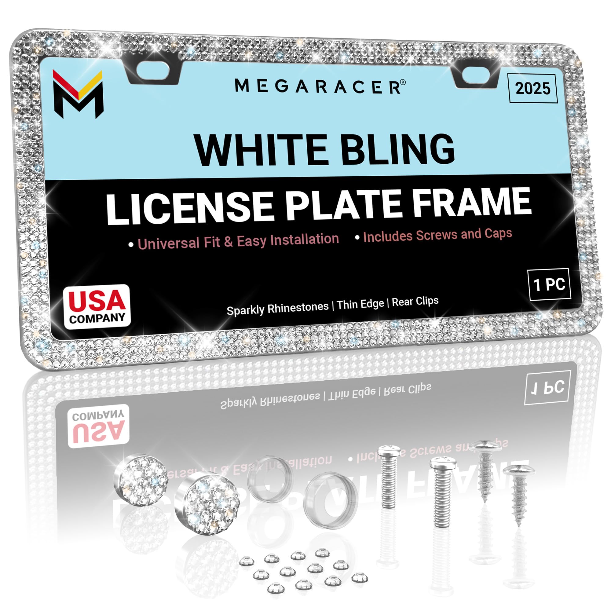 Bling License Plate Frames for Women | Sparkly Rhinestone License Plate Frame Bling Licence Plate Frame Holder Tag Car Plate Fra