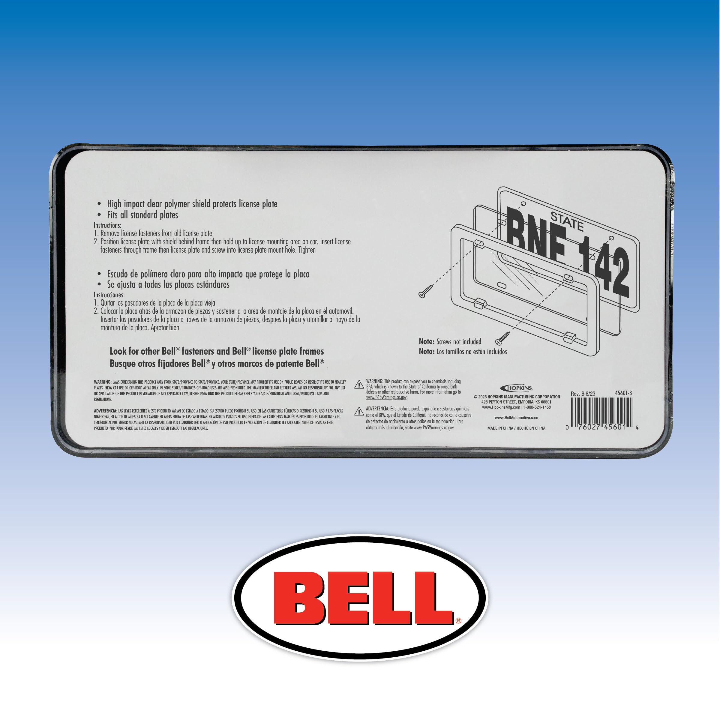 Bell Automotive 22-1-45601-8 Universal License Plate Frame with Clear Cover, Black, 12 x 6 inches