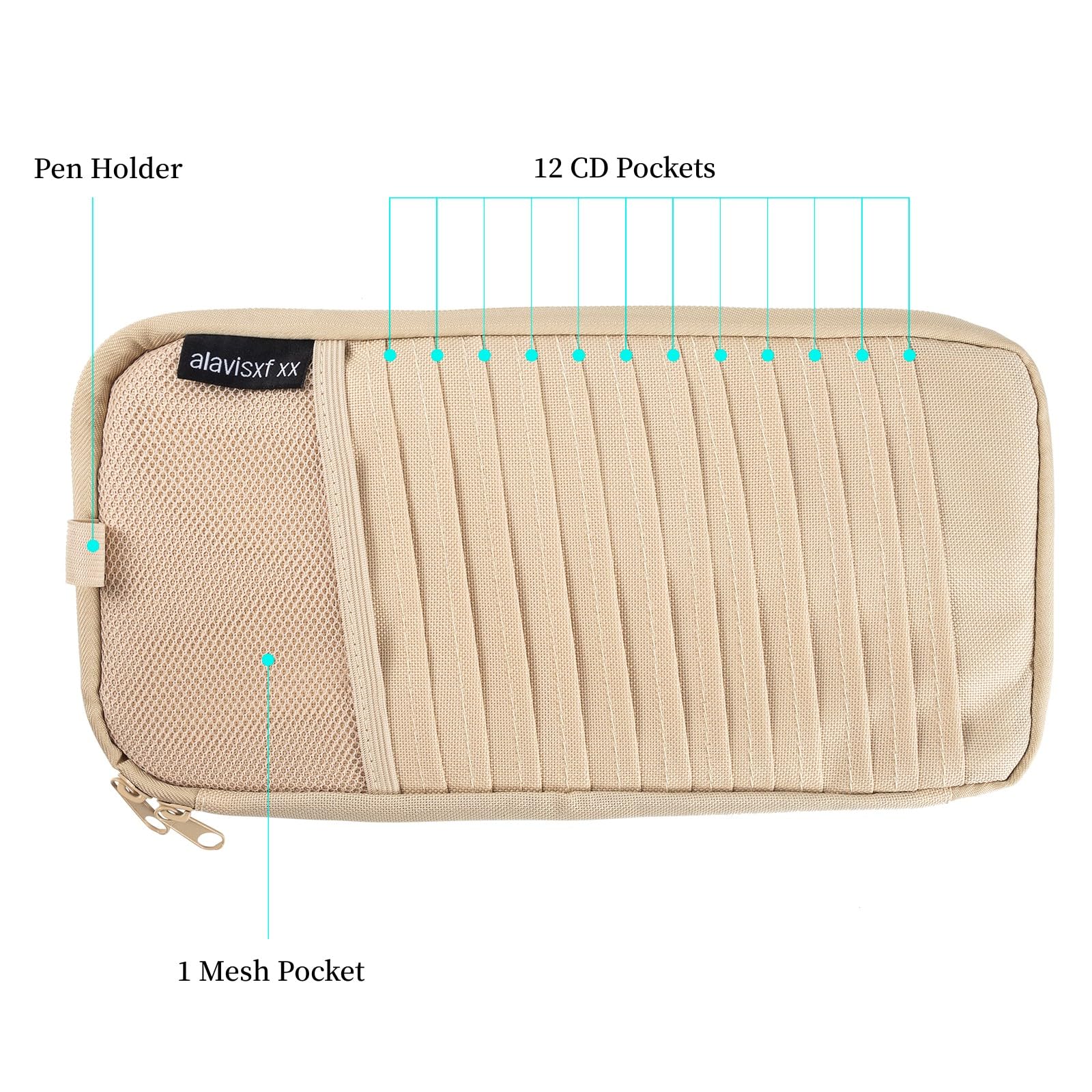 Alavisxf Xx Car Cd Holder, Dvd Vehicle Visor Storage Orangizer, Large Capacity Cd Visor Case With 12 Sleeves, 1 Mesh Pocket, 1 P