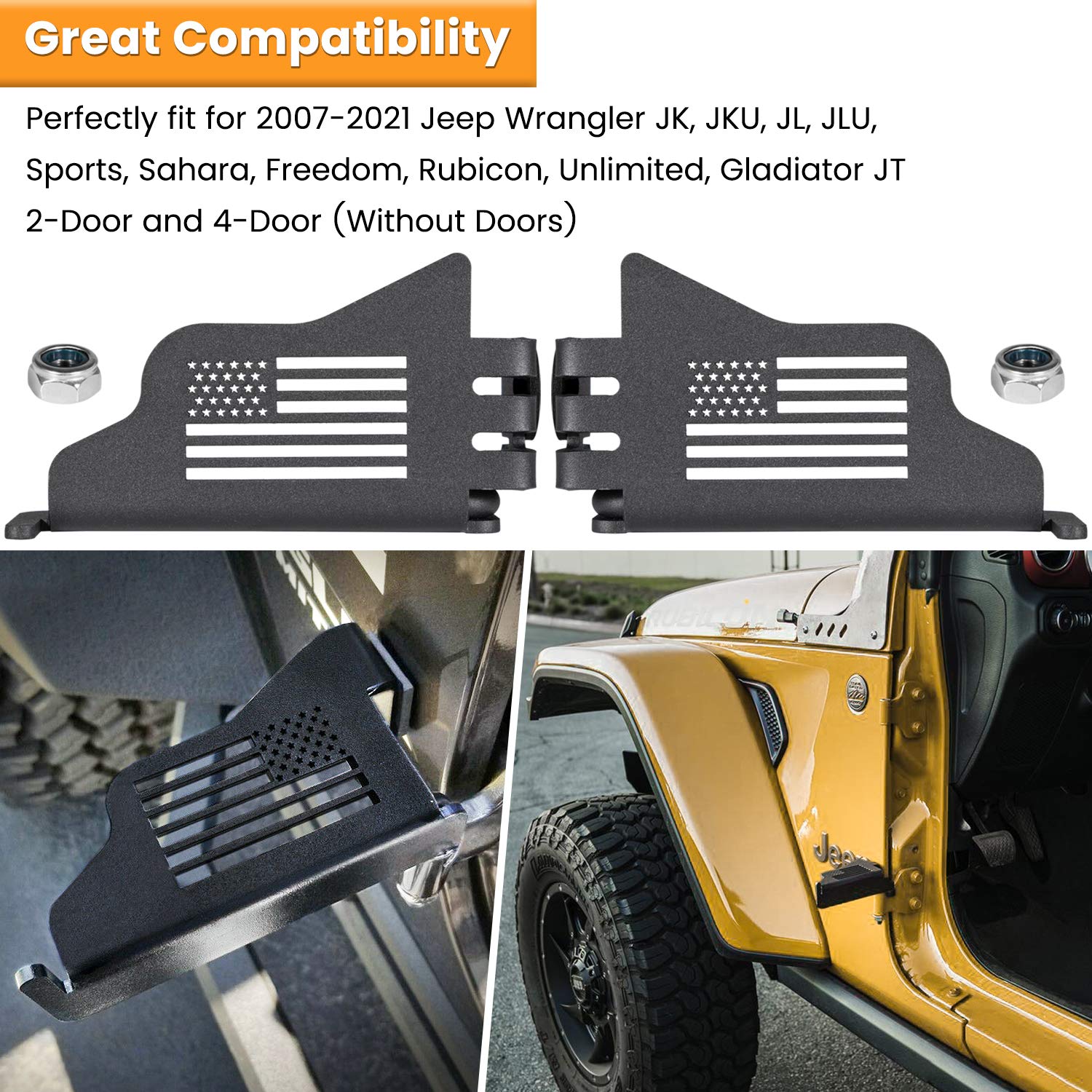 Front Foot Pegs Rest Pedal Exterior Door Hinge For Jeep Wrangler 2007-2023 JK JKU JL JLU Sports Sahara Freedom Rubicon Unlimited