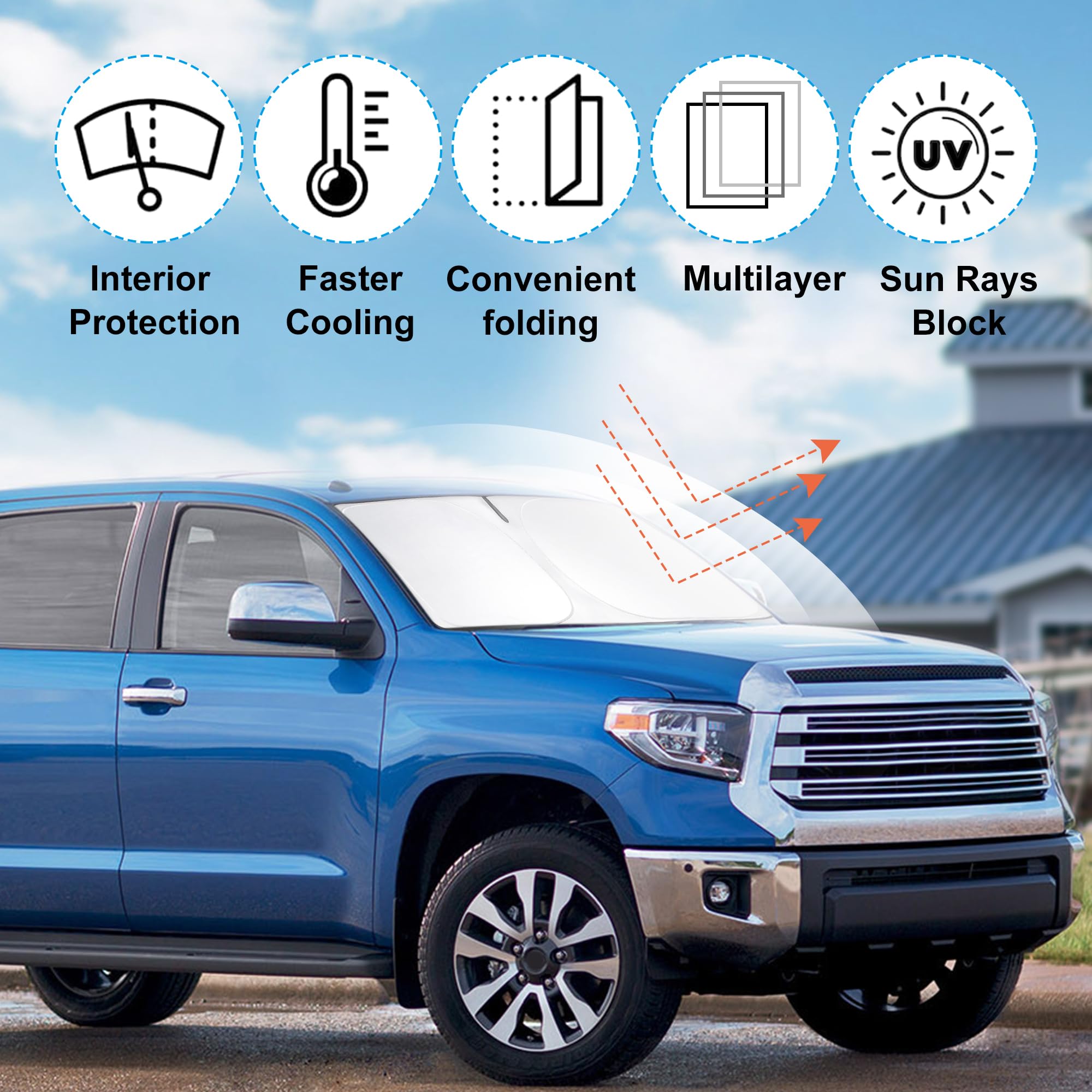 Yycke Windshield Sun Shade Accessories Compatible With 2007-2021 Tundra For Toyota Foldable Sunshade Sun Visor Blocks Uv