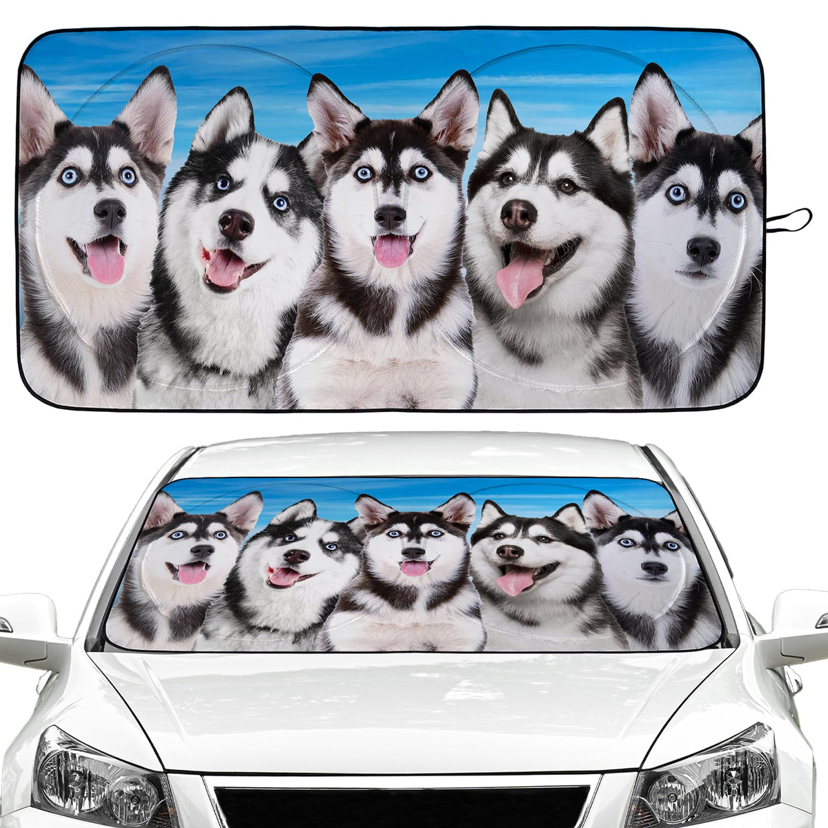 Husky Dog Car Windshield Sun Shade Foldable Sunshade Front Window Cover Sun Visor Protector Accessories for Truck SUV (59x27.5 i
