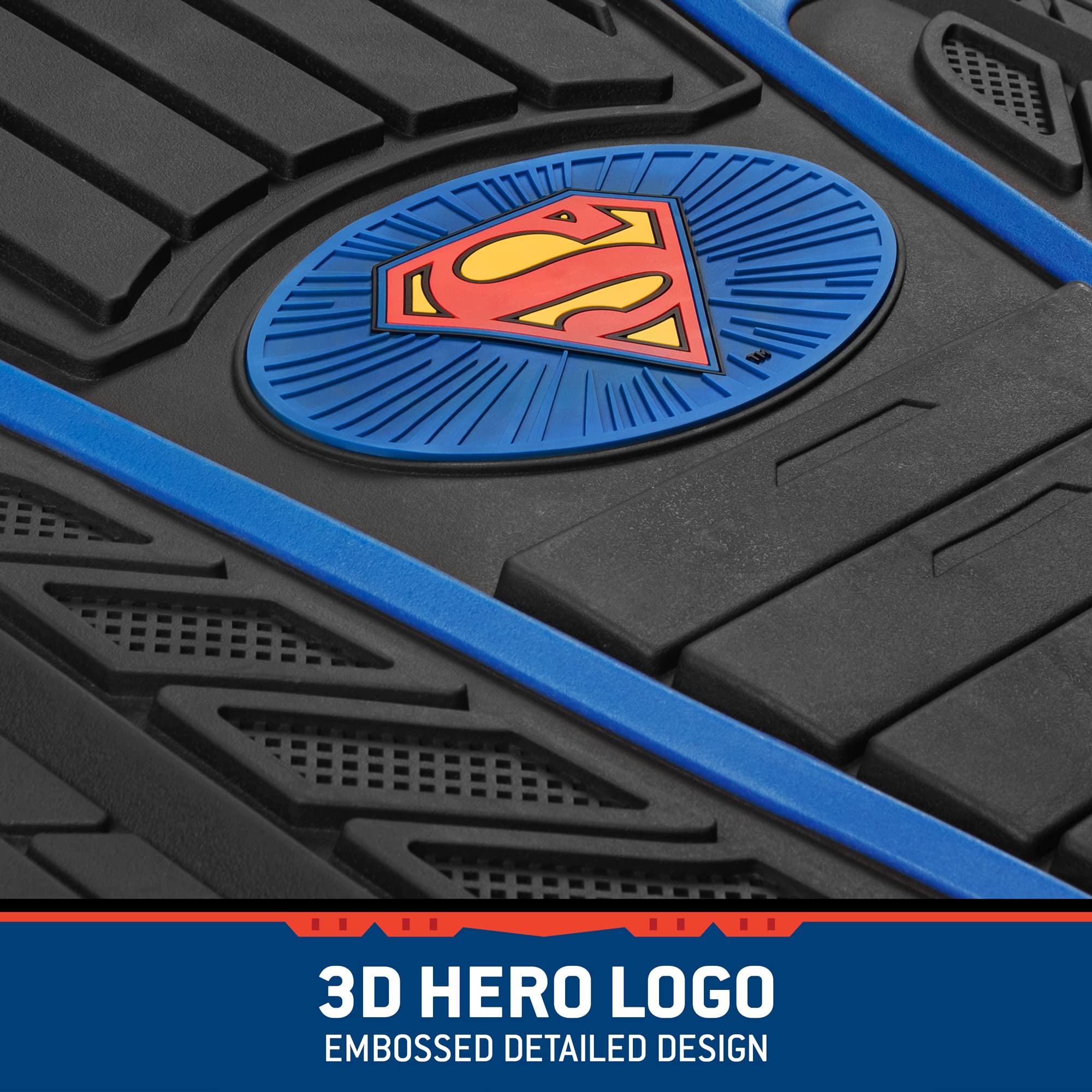 Bdk Warner Bros Dc Comics Armored Superman All Weather Heavy Duty Rubber Floor Mats Car Accessories, Universal Fit Car Mats, Non