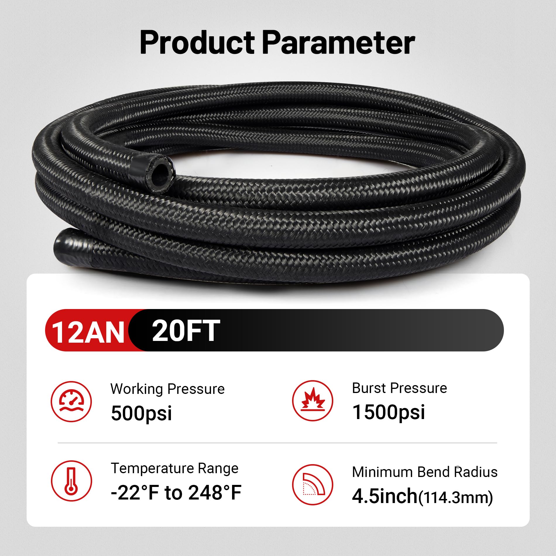 Evil Energy 12An Fuel Line, An12 Braided Fuel Hose Nylon Cpe 20Ft Black