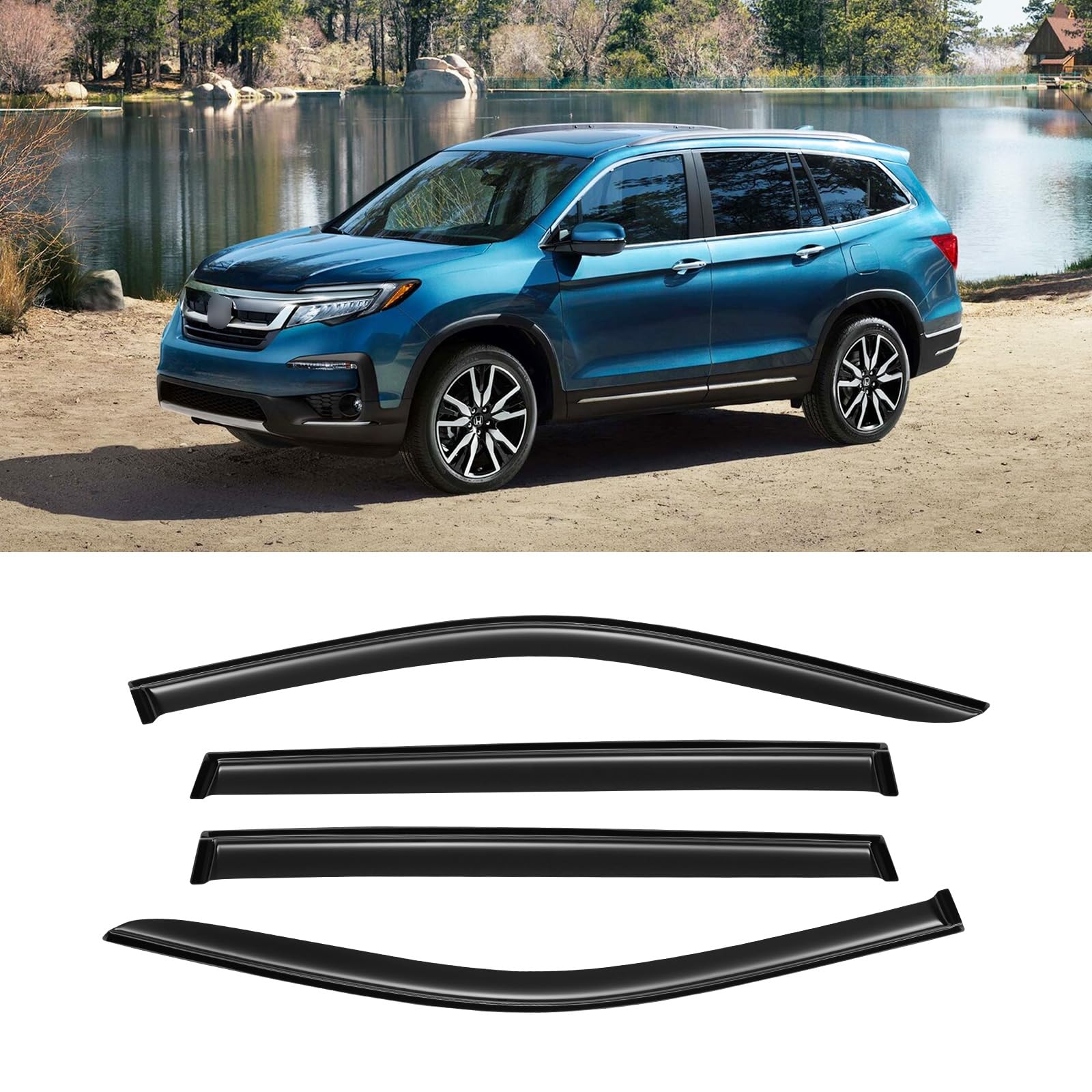 Cmvt Auto Window Visor For 2016-2022 Honda Pilot 17 18 19 20 21, Out-Channel Rain Guards Shields Vent Shade Deflector Wind Dark