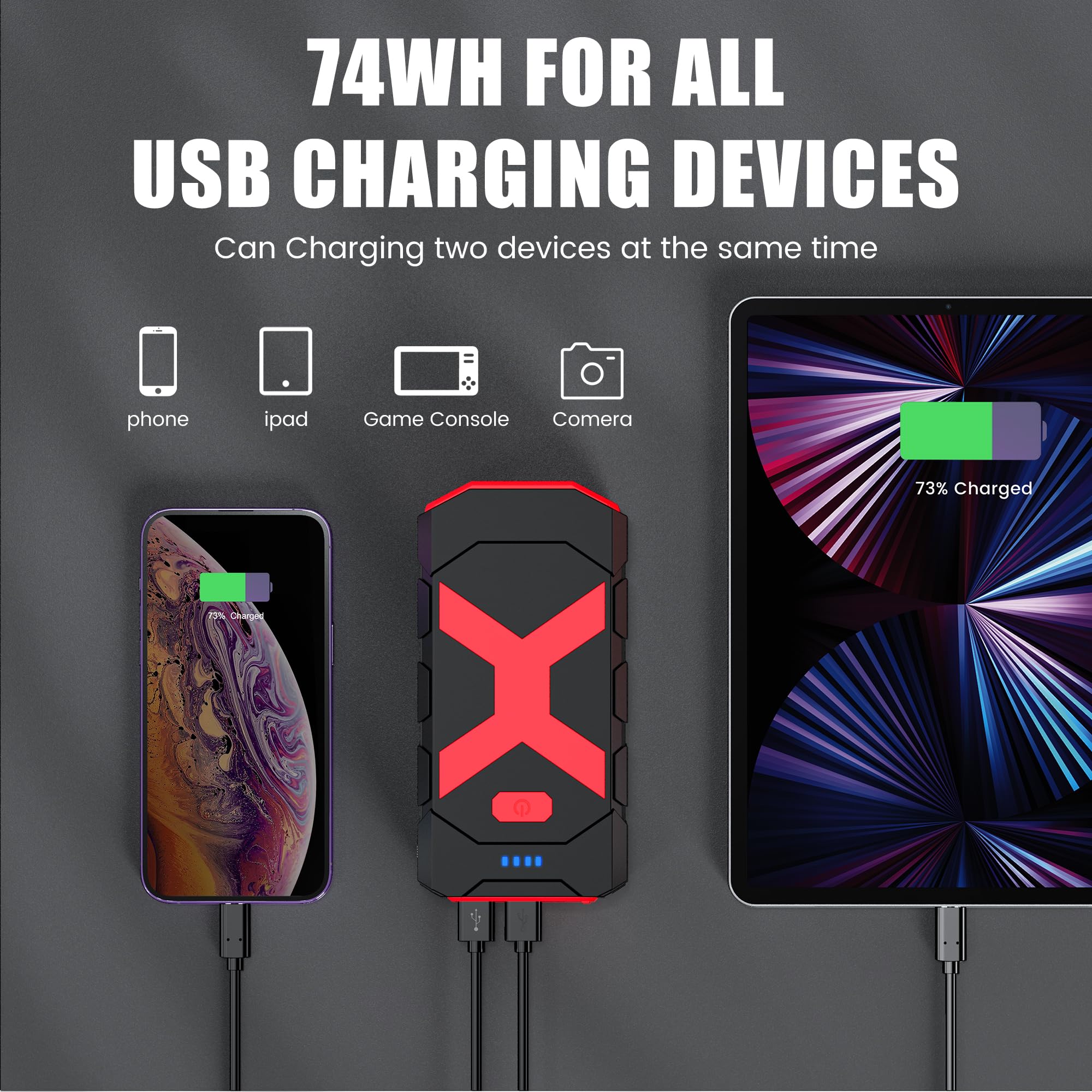 BooKoo 2000A Battery Jump Starter, 20000mAh Power Bank, Smart Jumper Cables for Trucks up to 8.0L Gas/6.5L Diesel