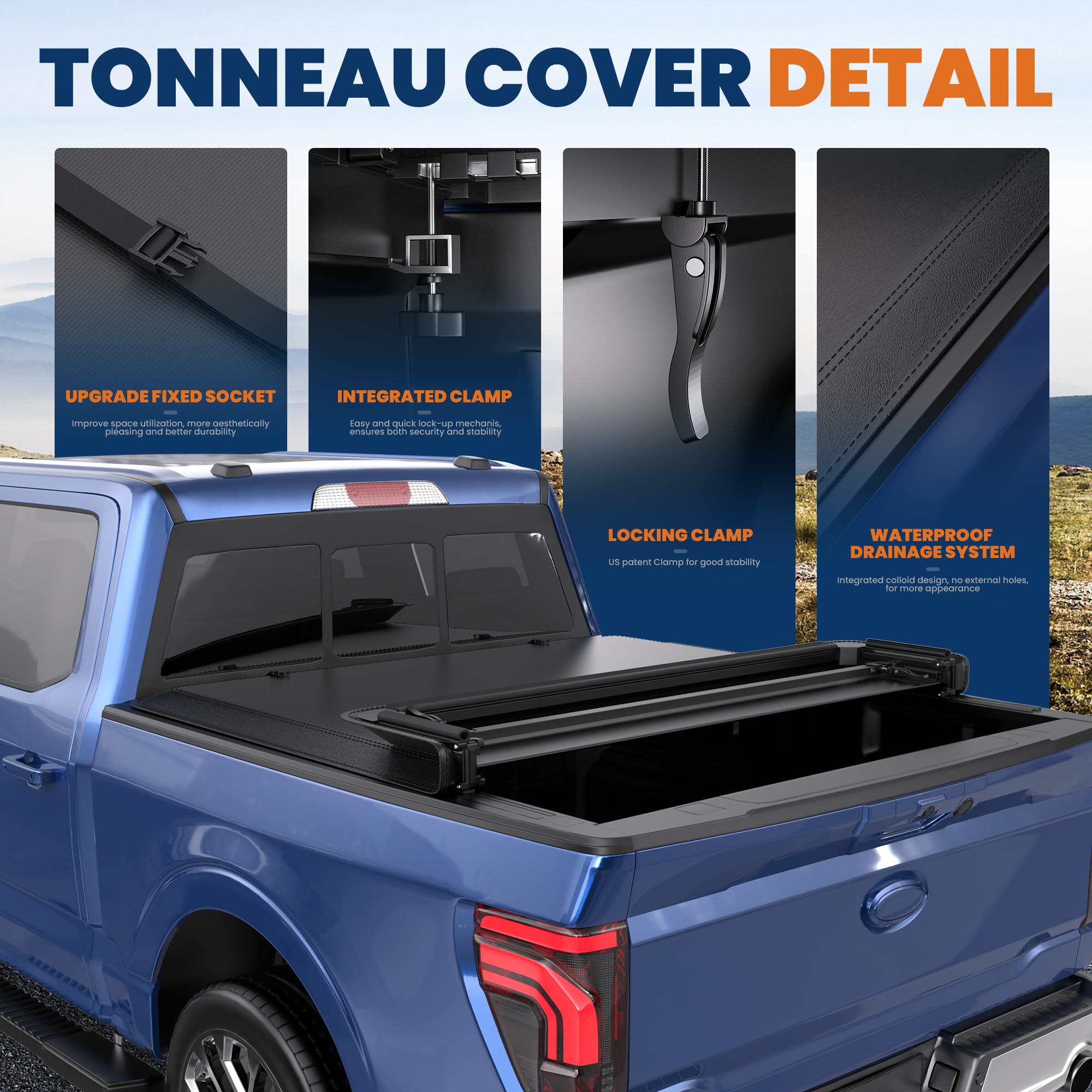 Kuiperauto Quad 4-Fold 6.5 Ft Soft Folding Truck Tonneau Cover Compatible With 2004 2005 2006 2007 2008 Ford F150 F-150 (Excl. 2