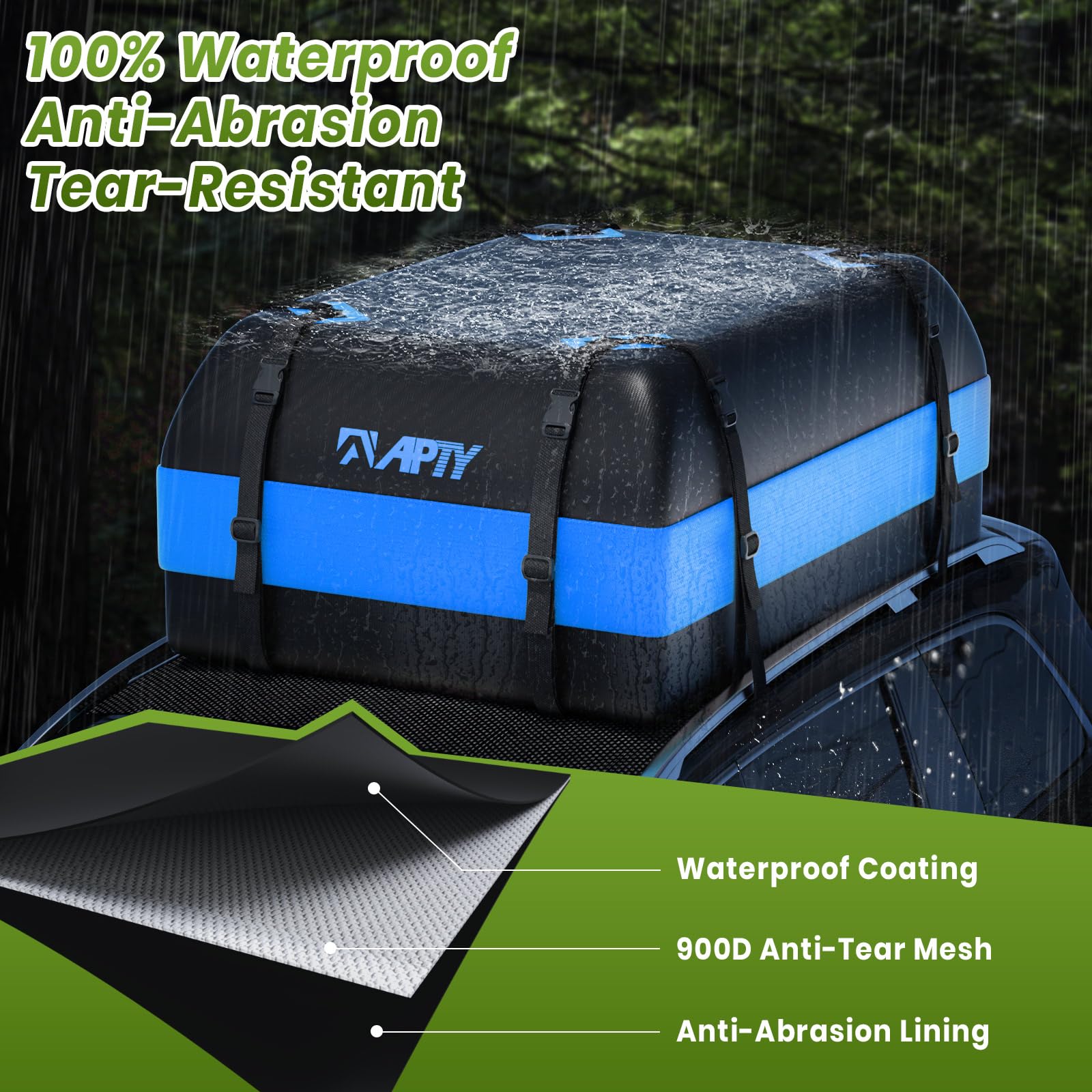 APTY Car Rooftop Cargo Carrier Bag, 16 Cubic Feet Soft Roof Top Luggage Bag for All Vechicles with/Without Racks - with Waterpro