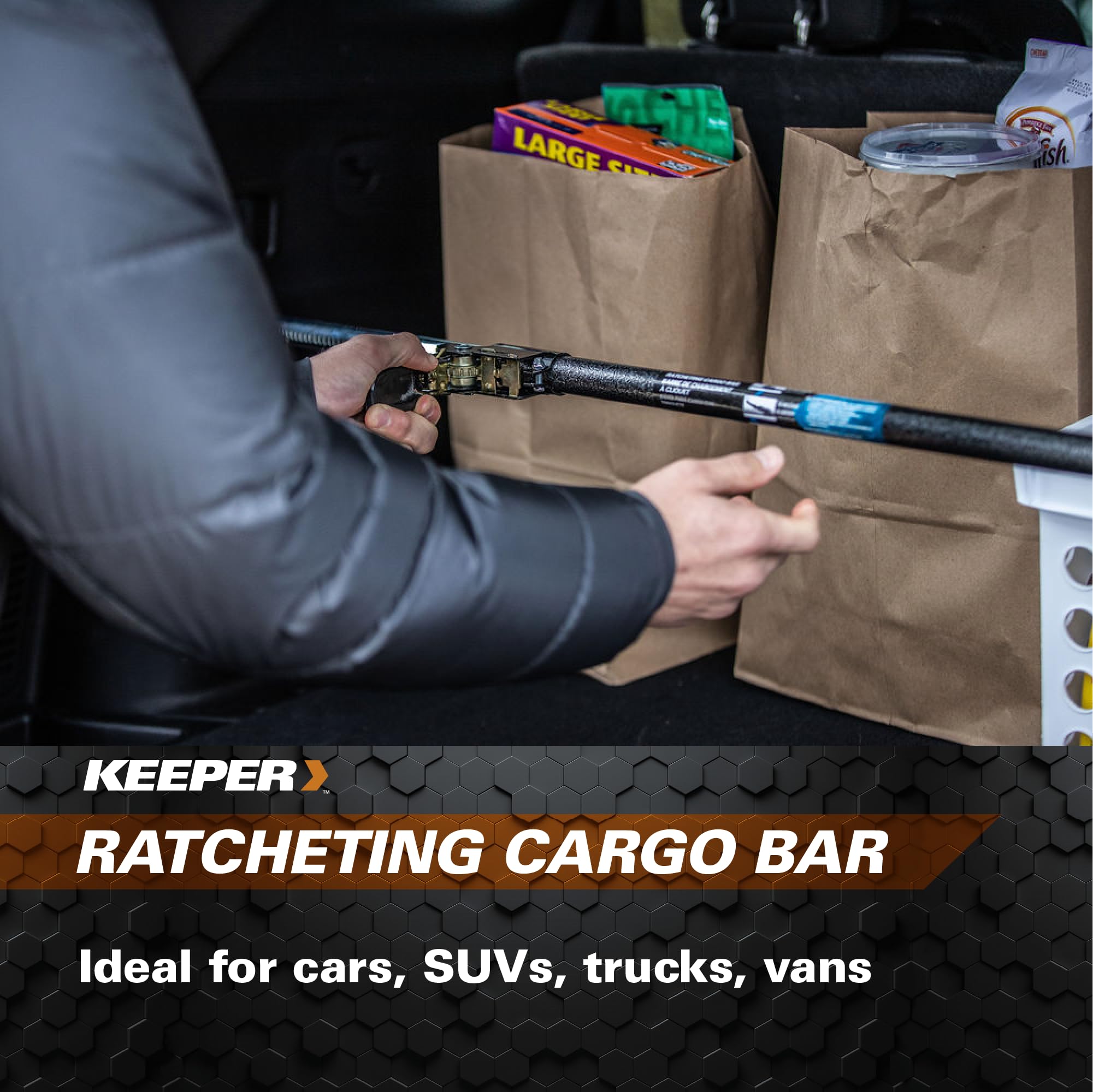Keeper - Ratcheting Cargo Bar - Black/Silver, Adjustable From 40''-70''