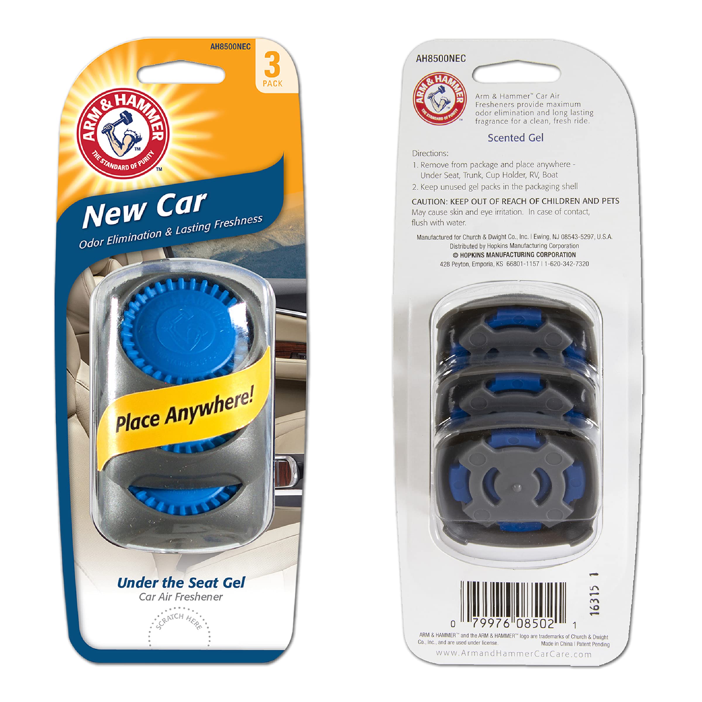 Arm & Hammer Ah8500Nec Under The Seat Air Freshener, New Car, 3 Pack