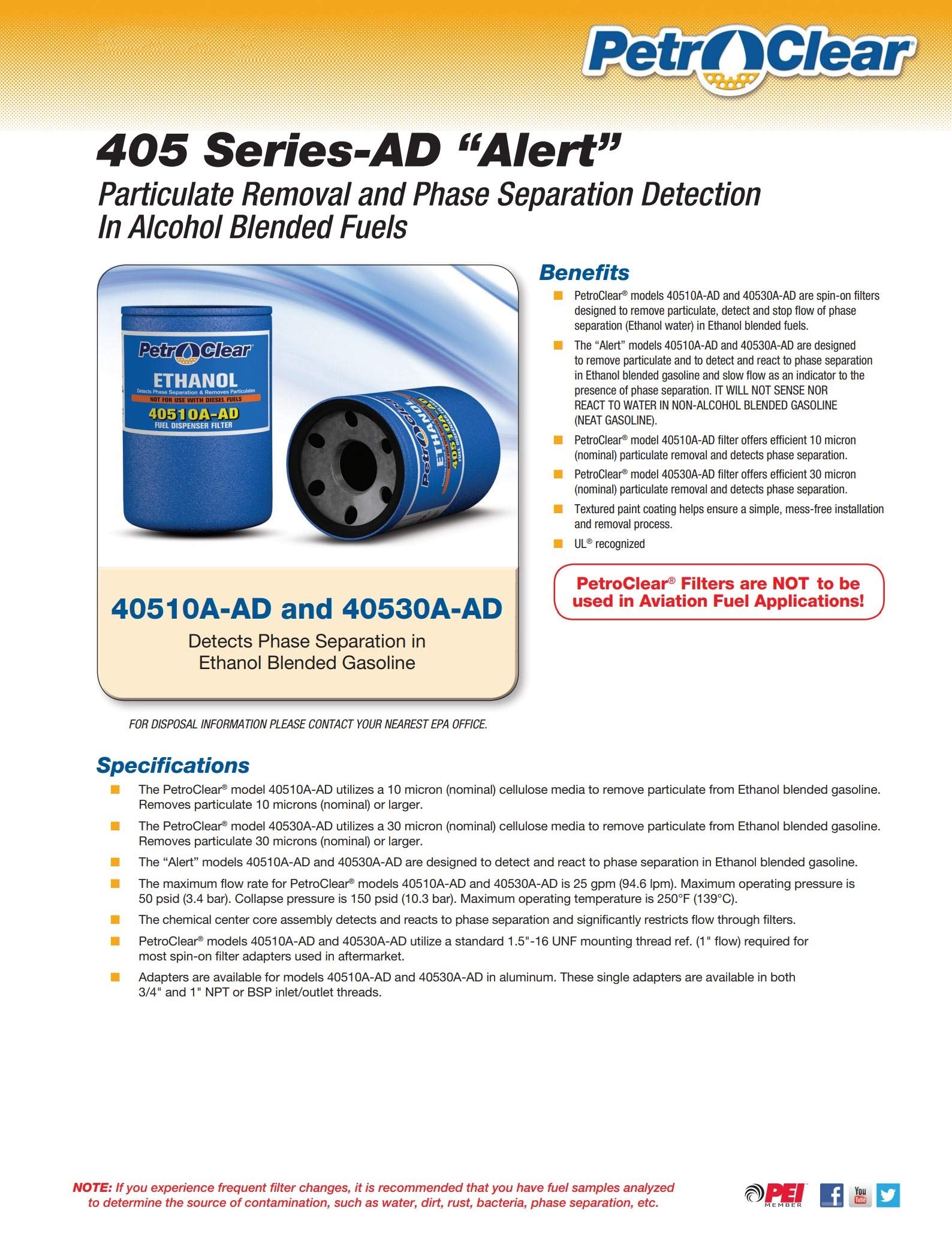 Petro-Clear Champion Filter Alert Alcohol Gas, 10 Micron, Model 40510A AD, 1 Size