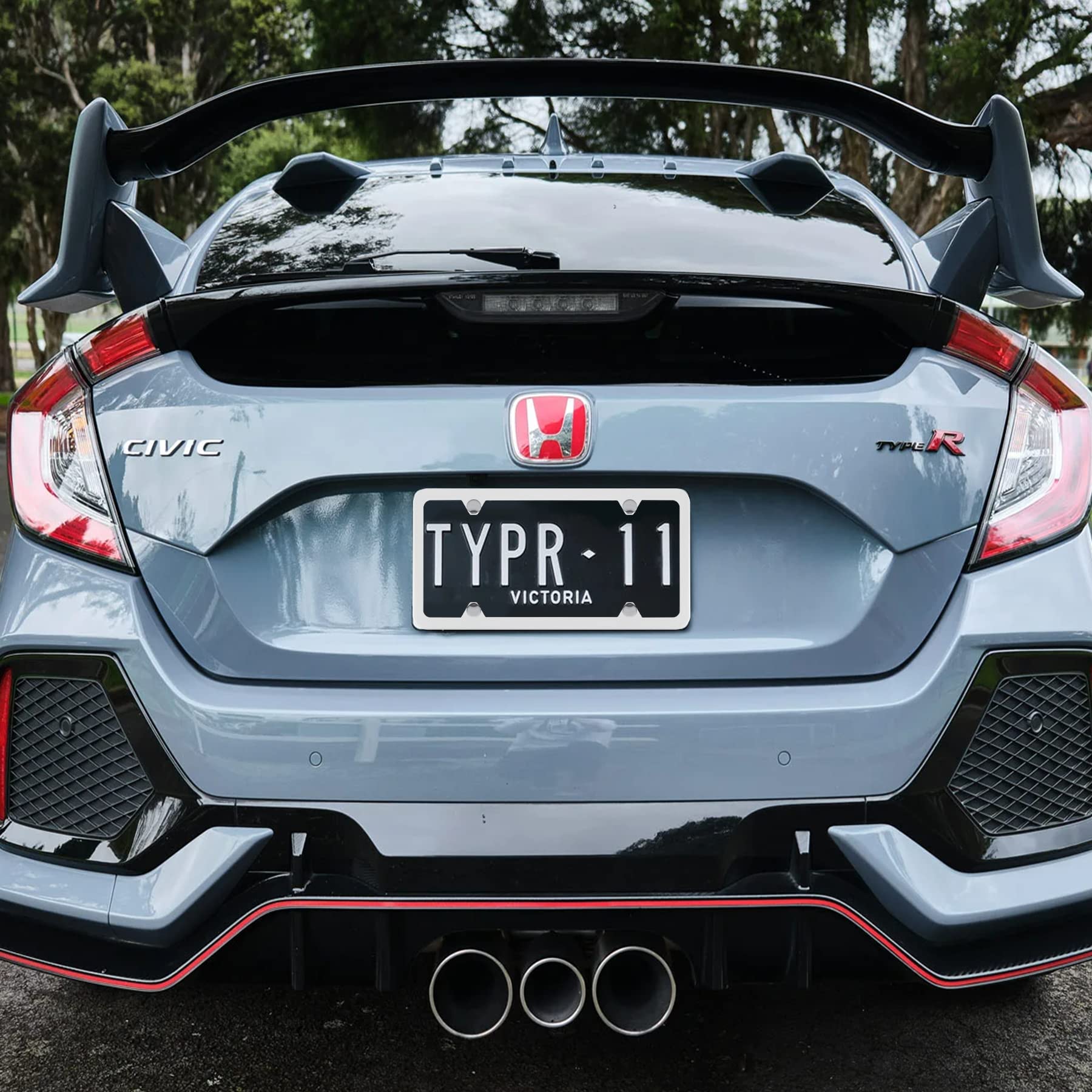 Alpmosn 2Pcs Stainless Steel License Plate Frames, 4 Holes Car Licence Plate Covers With Screws Washers And Caps, Car Exterior A