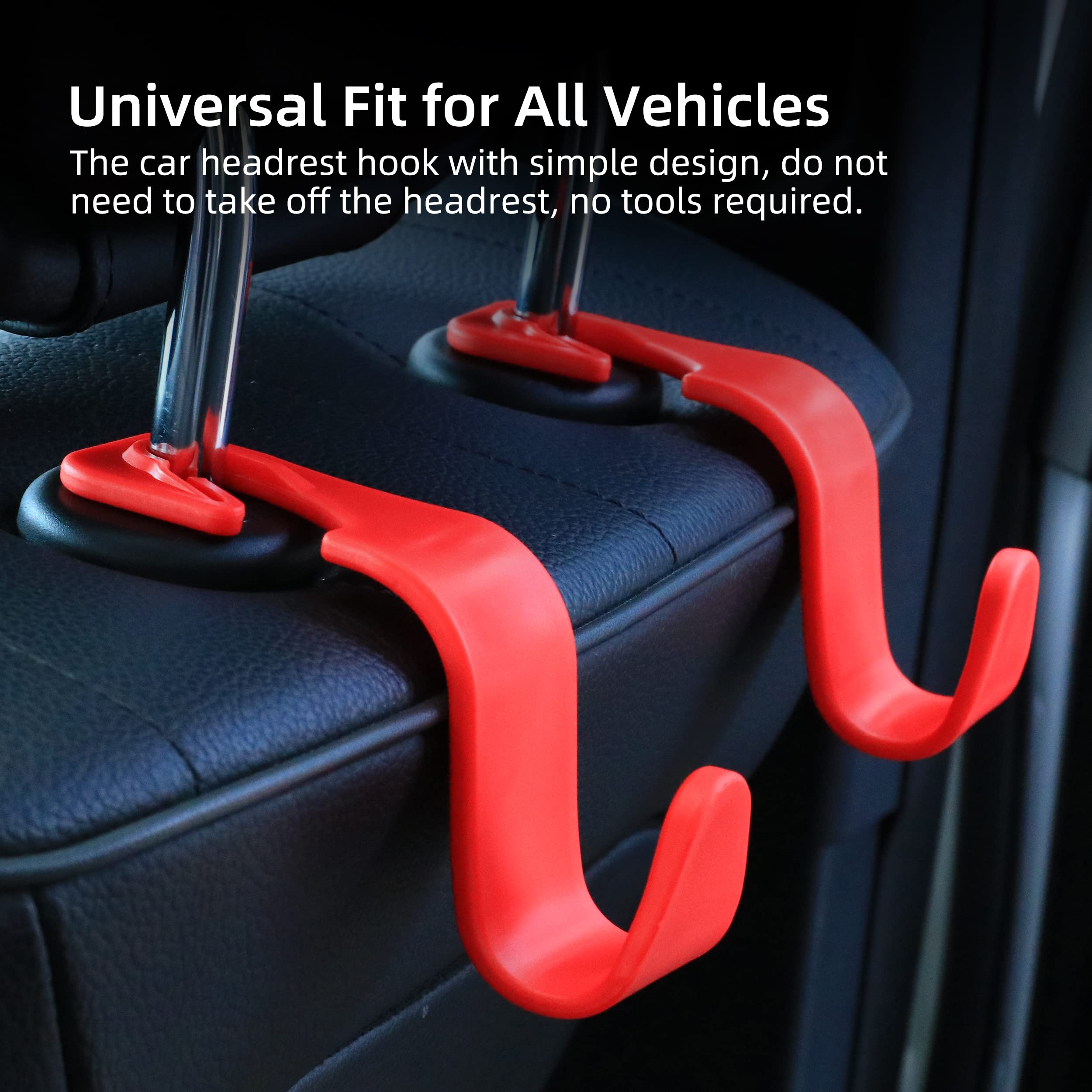 Amooca Car Seat Headrest Hook 4 Pack Hanger Storage Organizer Universal For Handbag Purse Coat Universal Fit Vehicle Car Red Wit