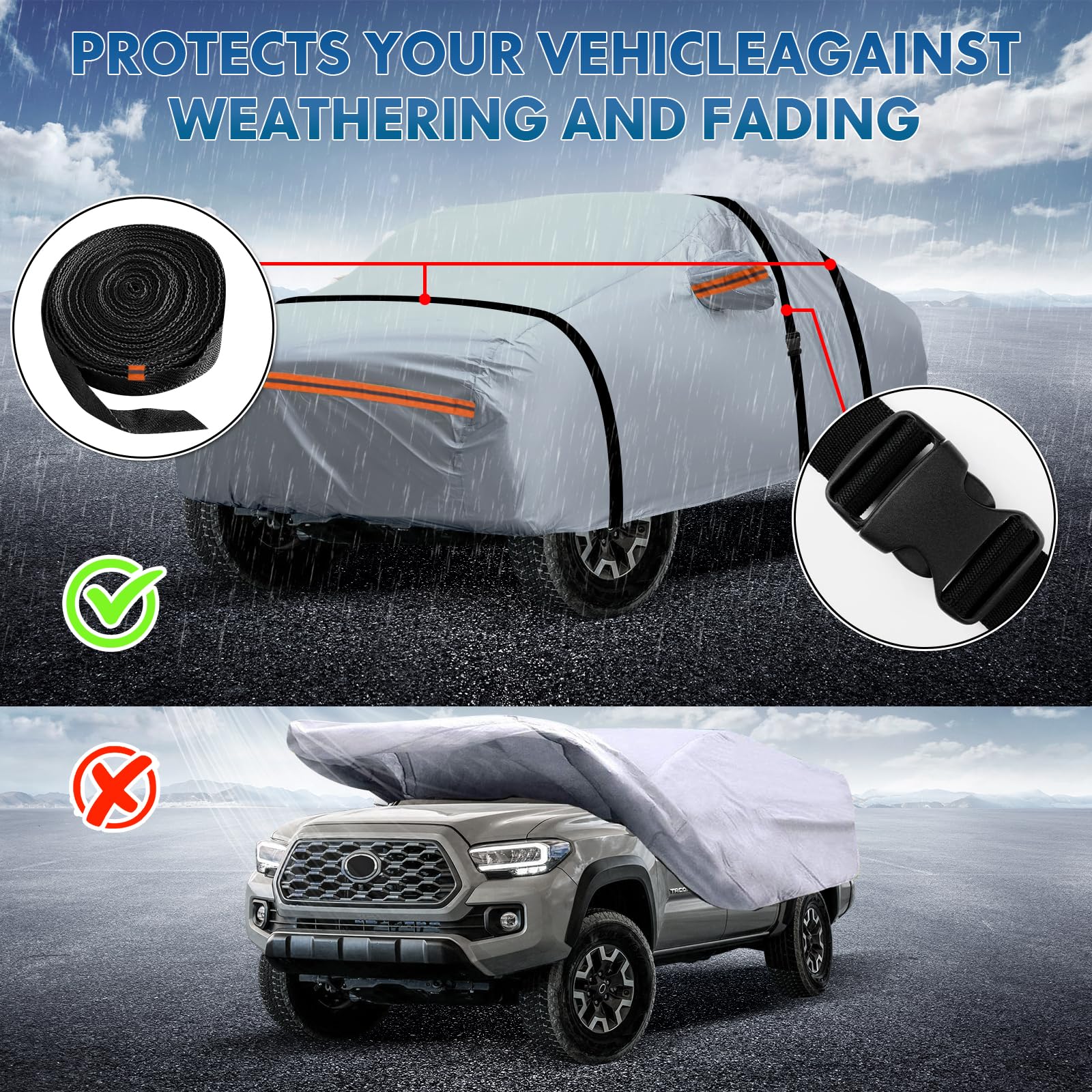 KEYOOG Fit for 198''-220'' Length Pickup, 6-Layer Full Car Cover is All-Weather Waterproof, Universal in All Seasons, Snow Preve