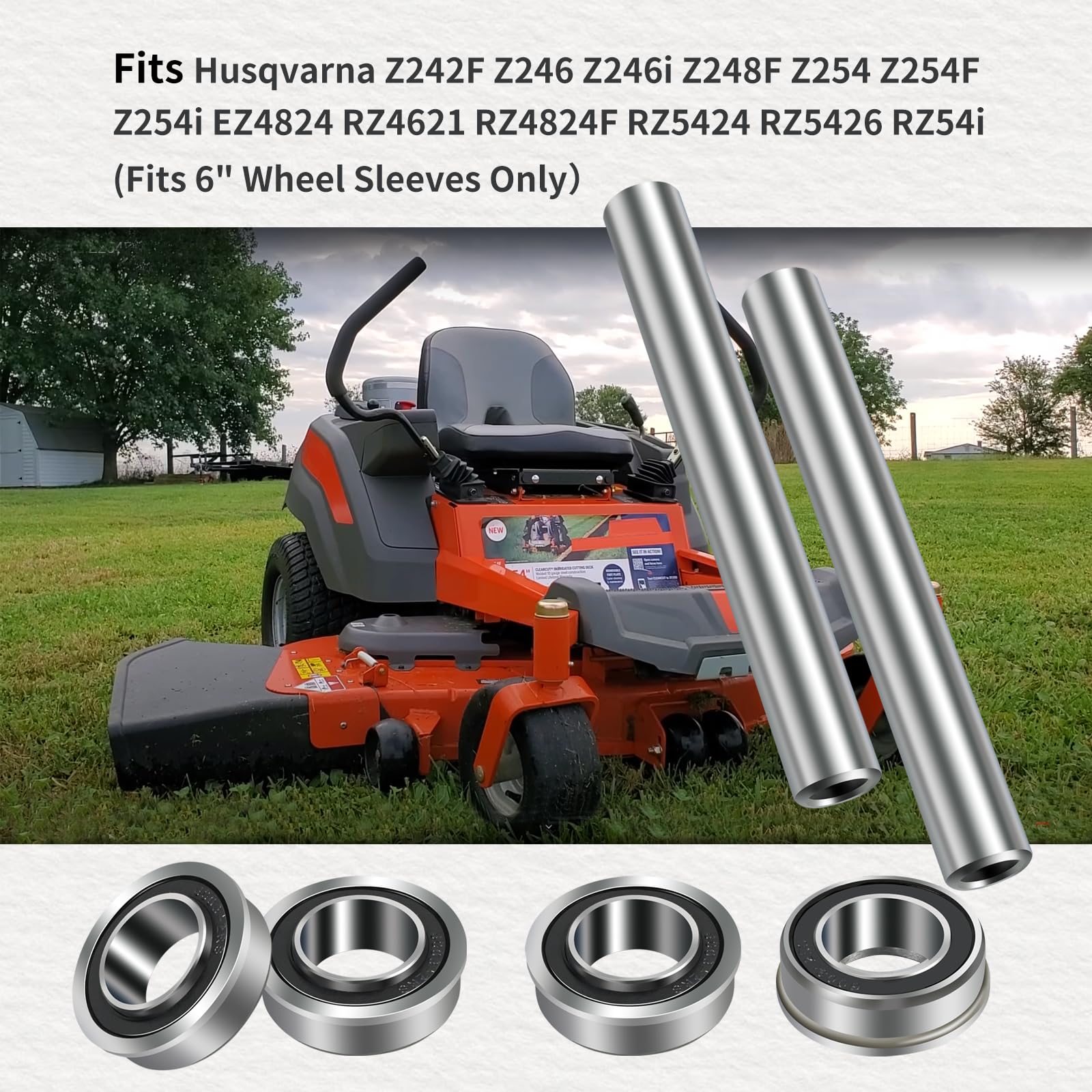2 Kits Stainless Steel Front Wheel Axle & Bearing Conversion Oem Upgrade Fits Husqvarna Z242F Z246 Z246I Z248F Z254 Z254F Z254I Ez4824 Rz4621 Rz4824F Rz5424 Rz5426 Rz54I (Fits 6' Wheel Sleeves Only