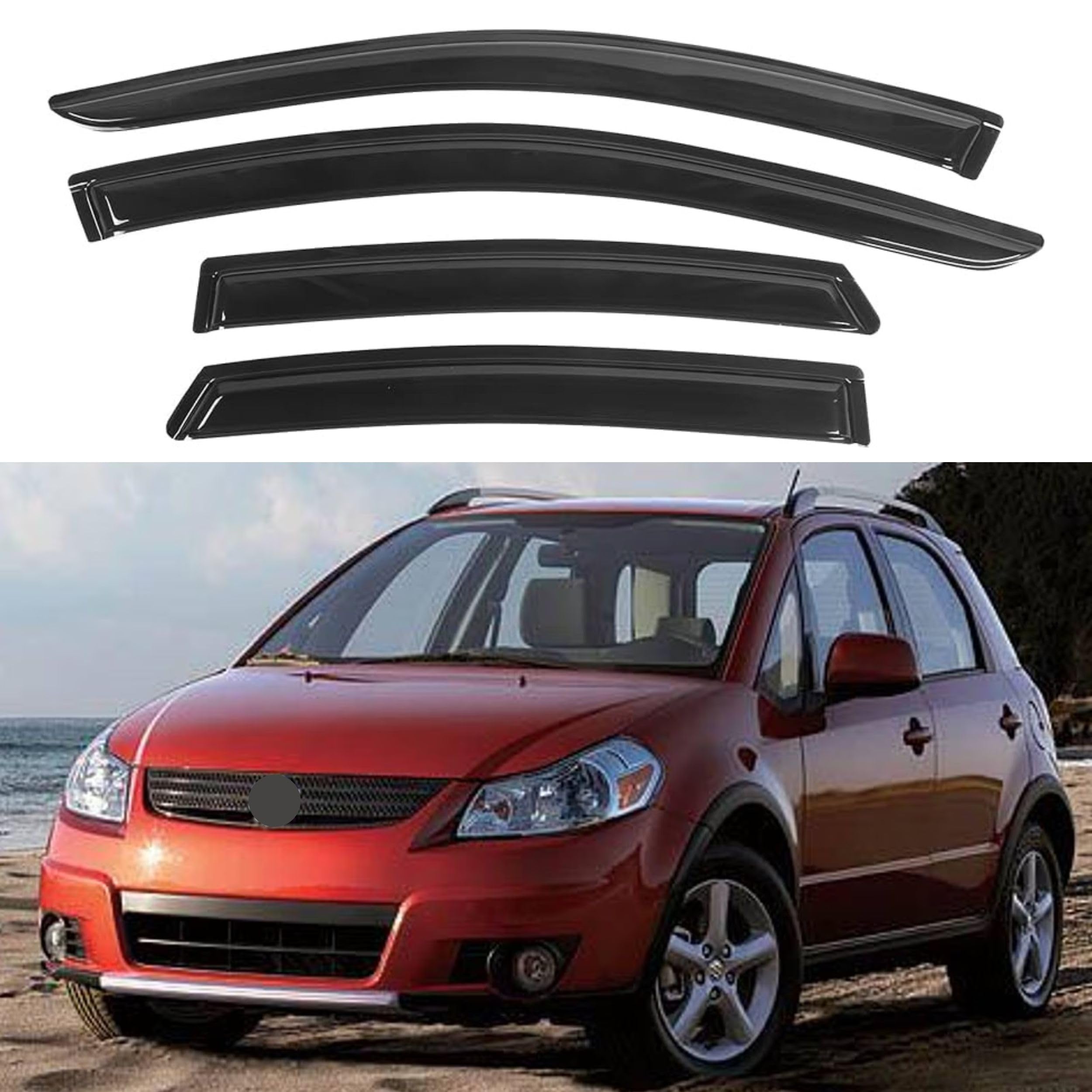 KPY Window Visor Compatible with Suzuki SX4 Hatchback 2008-2010, Rain Guard Window Vent Deflectors Tape-On Style, 2008 2009 2010