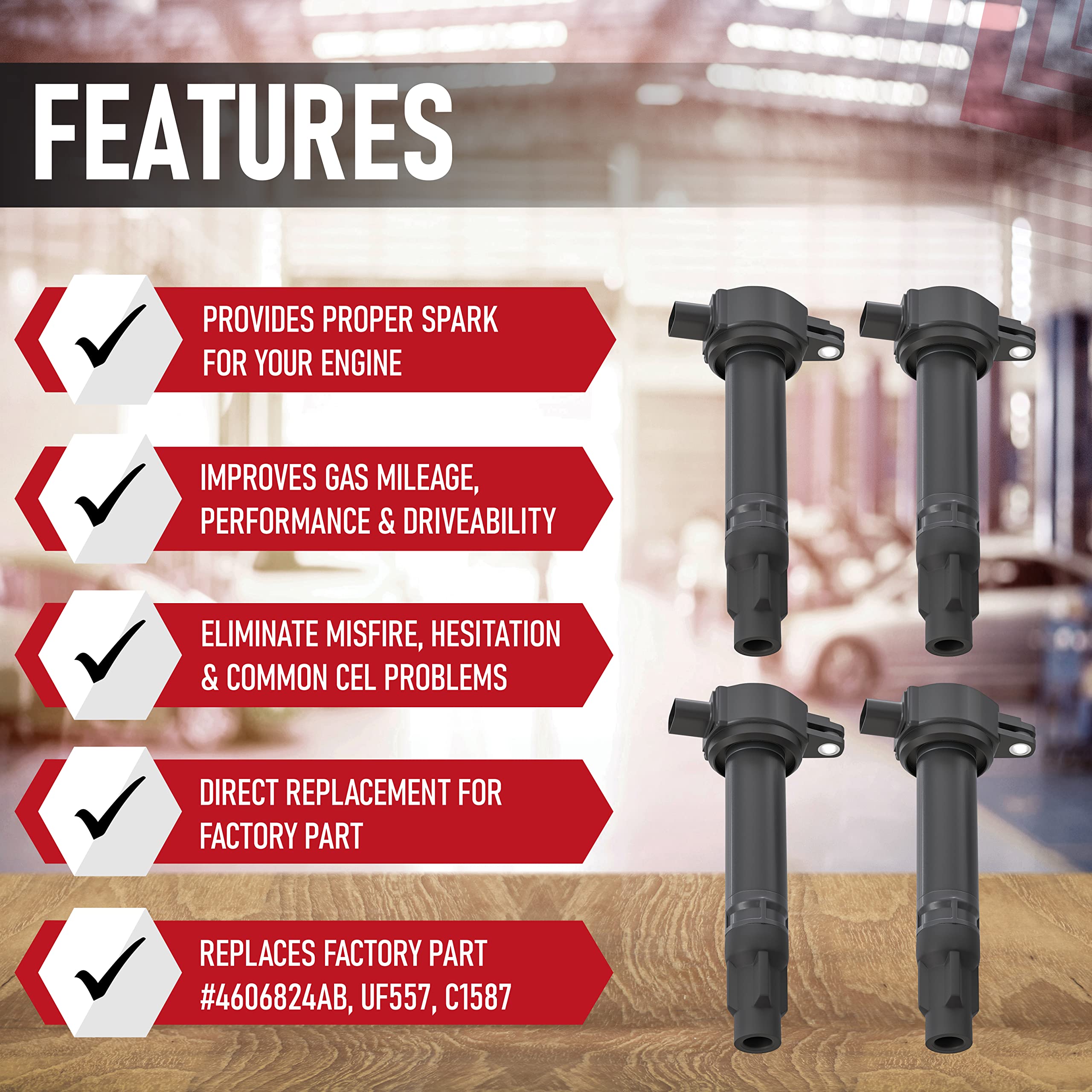 Ignition Coil Pack Set Of 4 - Compatible With Dodge, Jeep, Chrysler Vehicles - 200, Sebring, Avenger, Caliber, Journey, Compass,