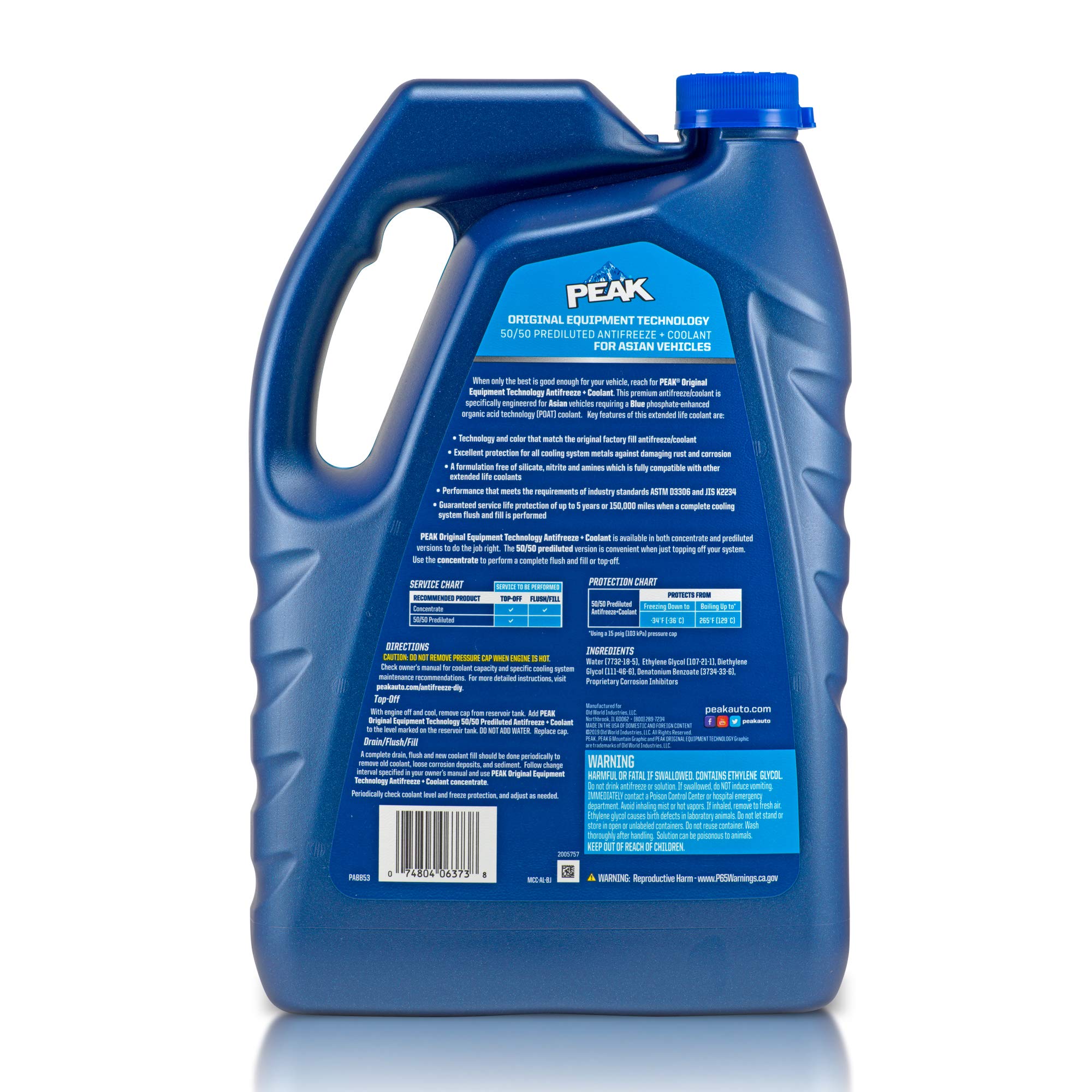 Peak Oet Extended Life Blue 50/50 Prediluted Antifreeze/Coolant For Asian Vehicles, 1 Gal.
