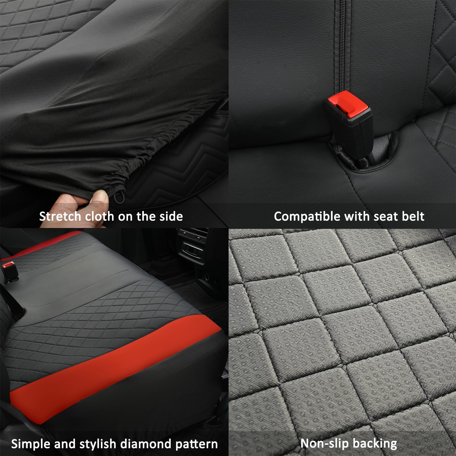 GIANT PANDA Rear Bench Back Seat Cover for Cars, SUV (Red)