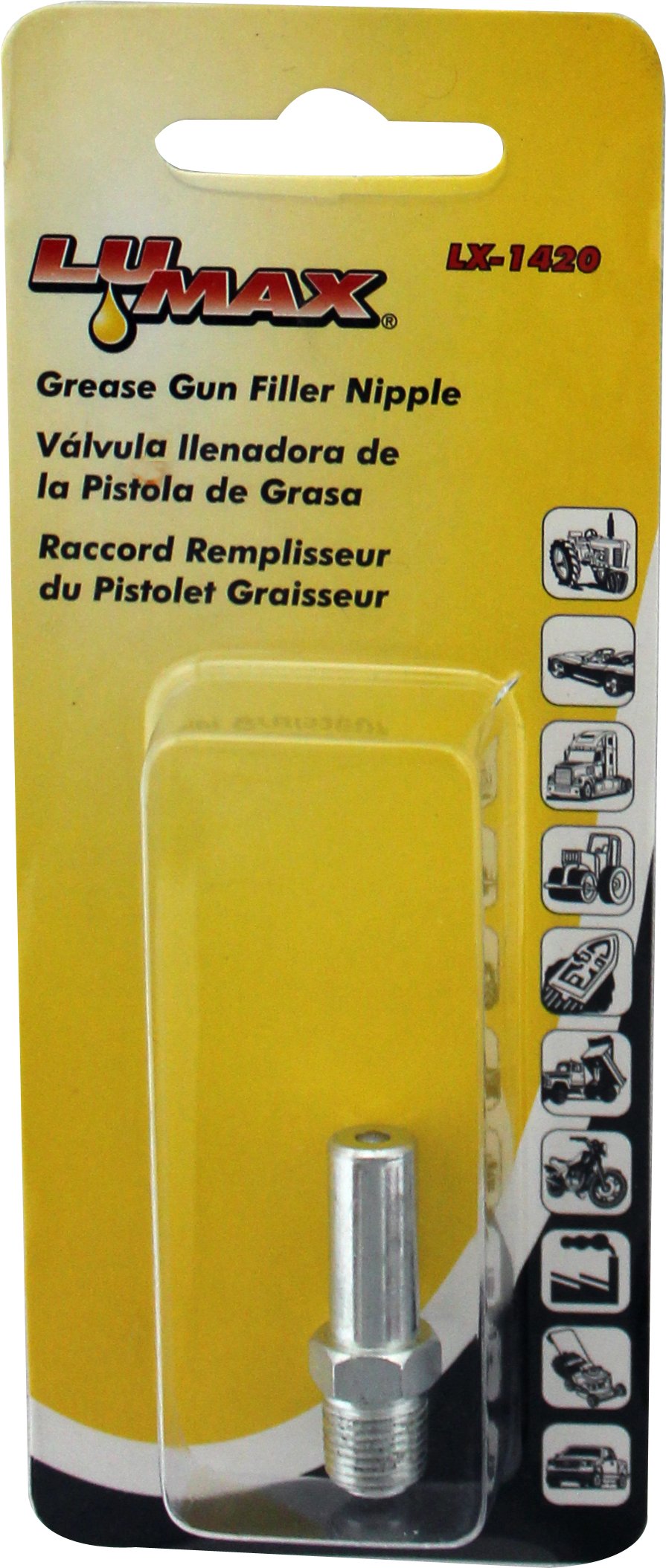 Lumax Lx-1420 Silver 1/8 Npt Male Grease Gun Filler Nipple. For Use With The Lx-1302 Grease Filler Pump. Used To Bulk Fill Hand Grease Guns.