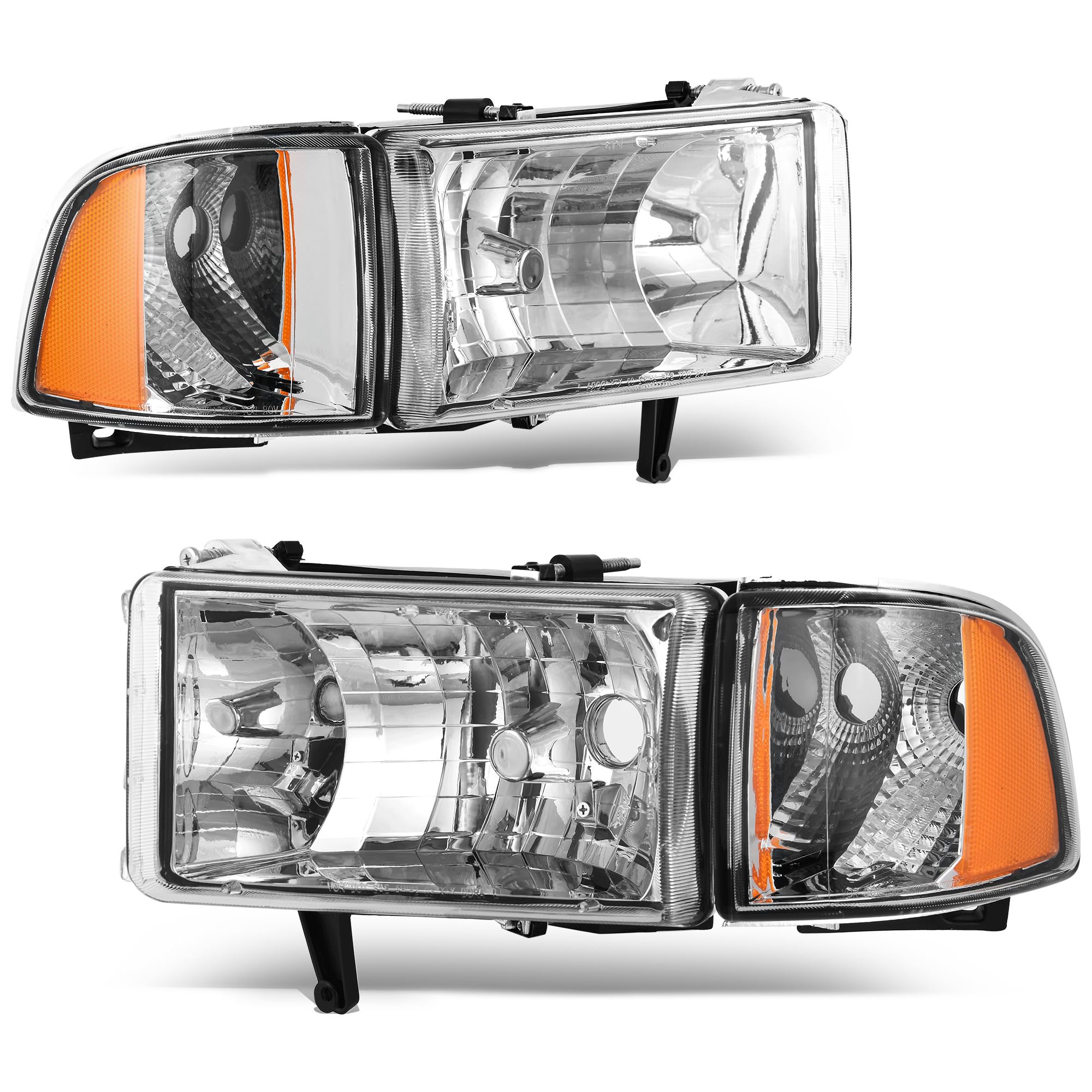 Autosaver88 Headlight Assembly Compatible With 1994-2001 Dodge Ram 1500/1994-2002 Dodge Ram Pickup 2500 3500 Chrome Housing Ambe