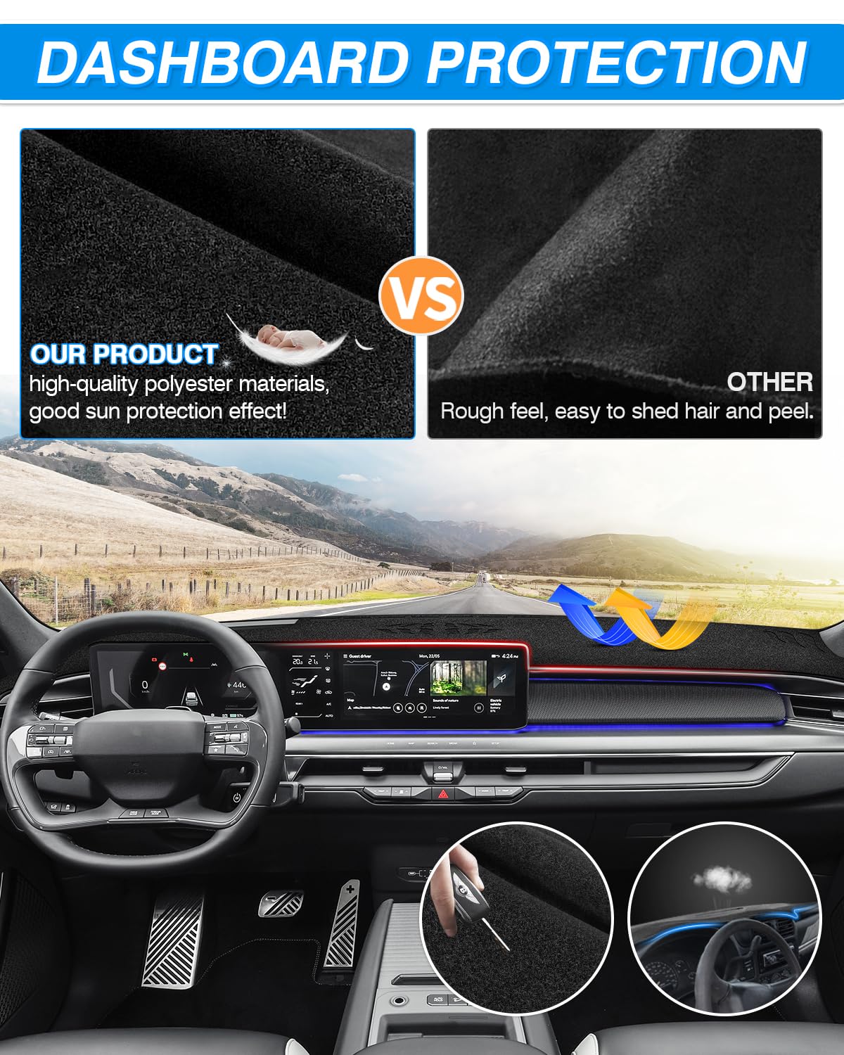 Cartist Dashboard Cover Compatible With Kia Soul 2014-2019 Accessories Dash Cover Mat Non-Slip Pad Carpet Anti-Glare