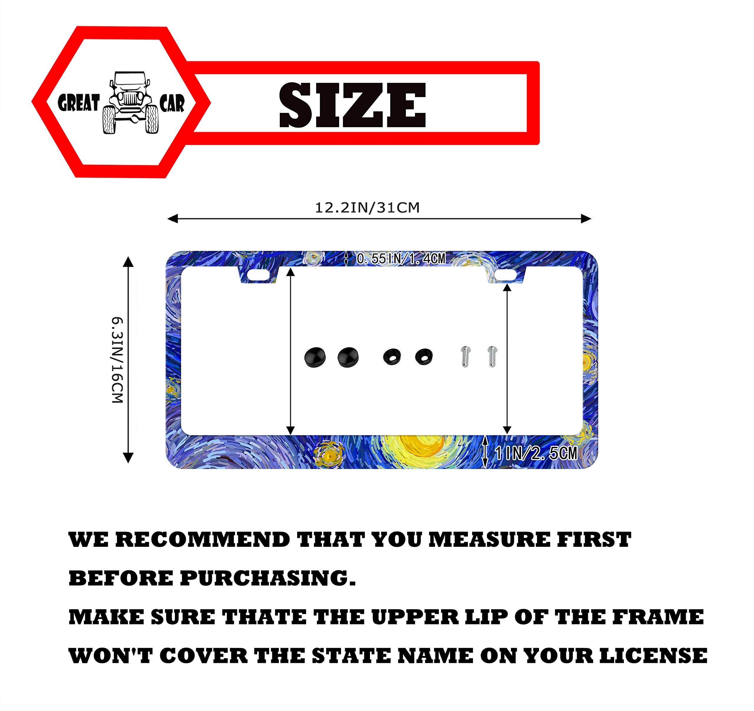Dzglobal Starry Night License Plate Frame Print Auto Tag Frames Art Oil Painting License Plates Holder 2 Holes Decorative Car Plates Cover Blue For Men Women