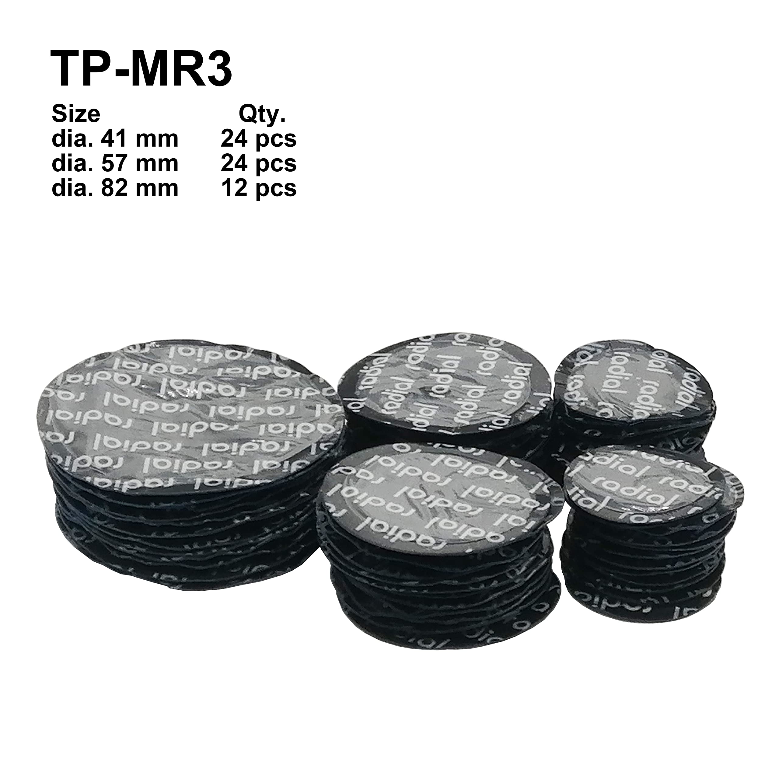 ZERINT TP-MR3 Radial Tire Patch Kit 60 pcs,Dia. 1 5/8'' (41 mm) 24 pcs, Dia. 2 1/4'' (57 mm) 24 pcs and Dia. 3 1/4'' (82 mm) 12