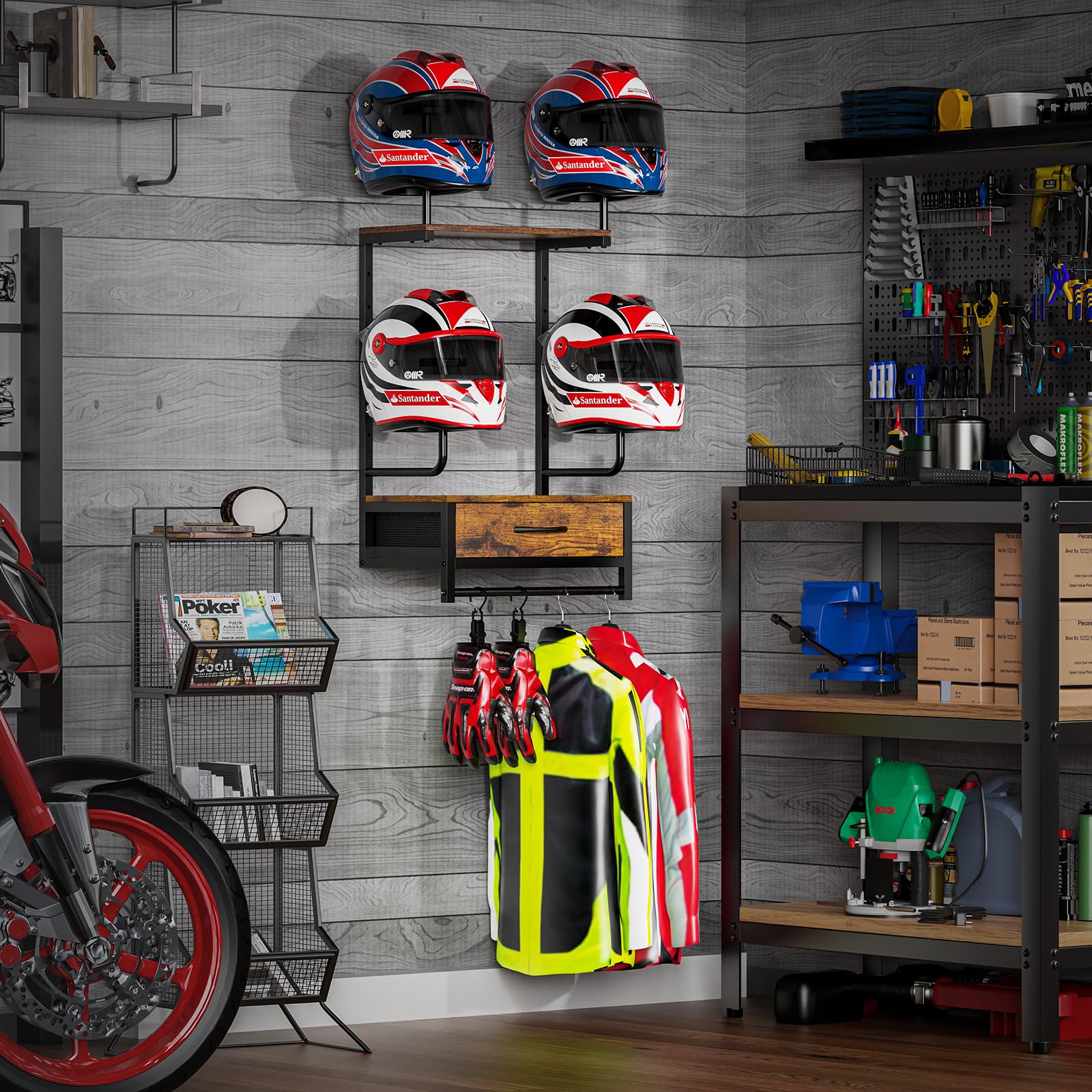 Nanagiftree Helmet Rack Wall Mount, Motorcycle Helmet Holder Plate Display Organizer With Accessories Hanger For Football (4 Pac