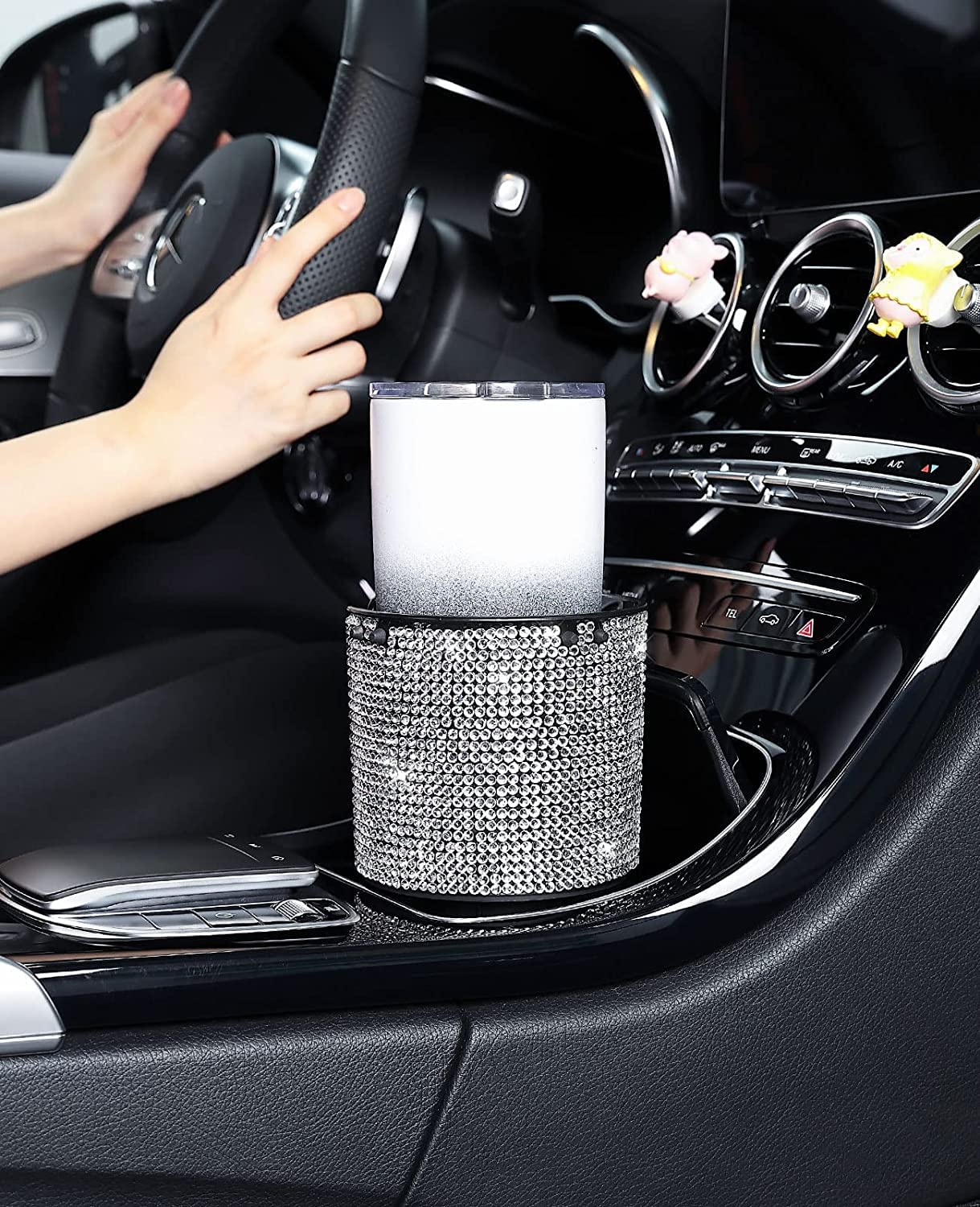 Joytutus Upgraded Car Cup Holder Expander With Offset Base, Compatible With Yeti, Hydro Flask, Large Cup Holder Expander For Car Hold 18-40 Oz Bottles And Mugs, Other Bottles In 3.4-3.8(Bling)