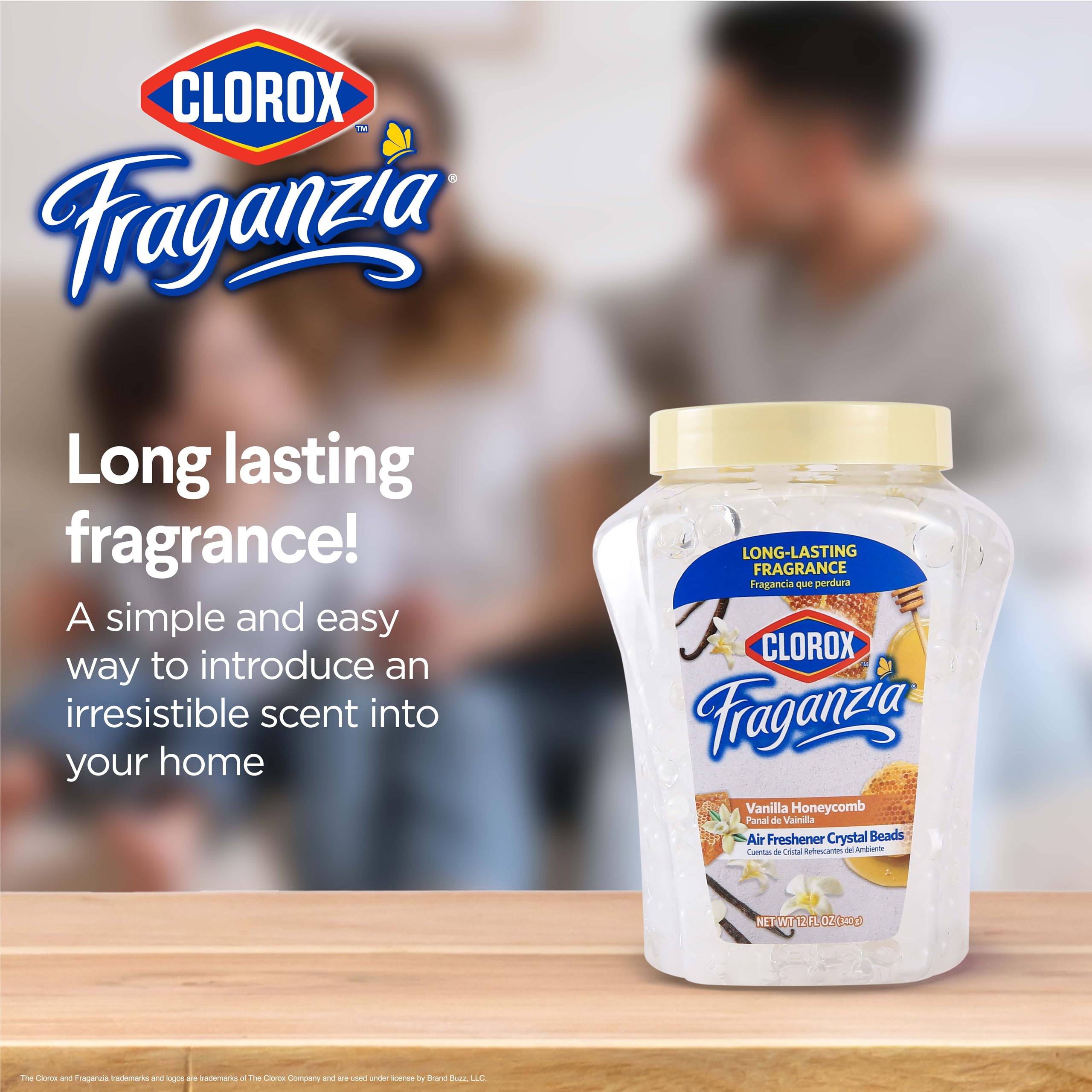 Clorox Fraganzia Air Freshener Crystal Beads Vanilla Honeycomb 12oz Jar | Long-Lasting Air Freshener Beads | Easy to Use Vented