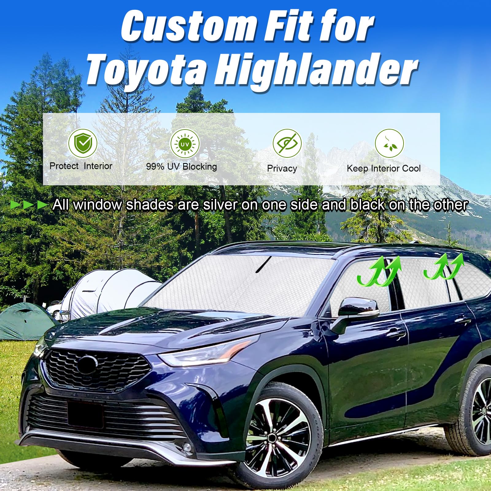 Kmf Windshield Sun Shade Replacement For Toyota Highlander Accessories 2020-2024 2025, Side Window Sun Shade Cover Sun Visor Shi