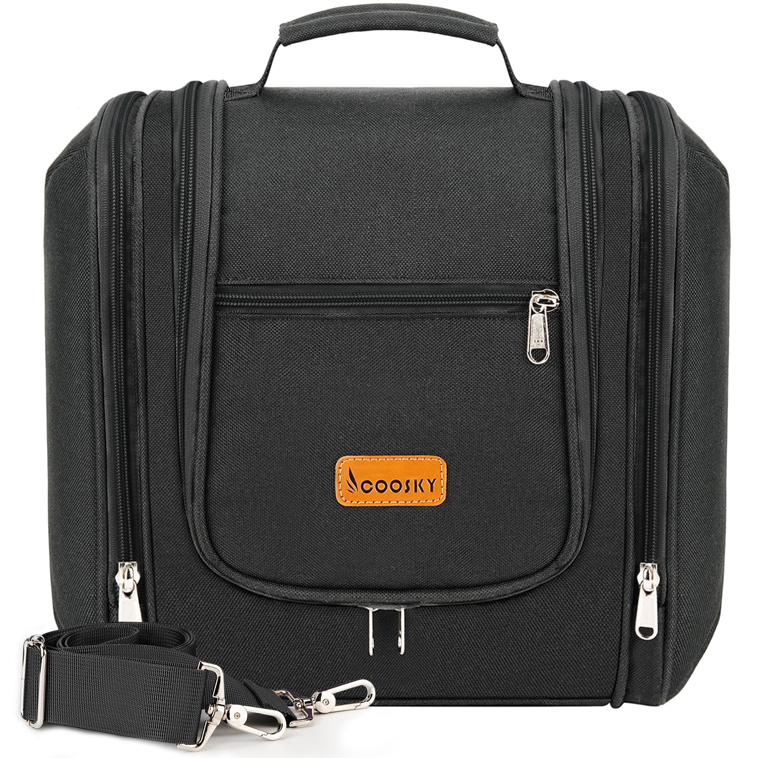 Travel Hanging Toiletry Bag for Women and Men  6 Organizer Compartments  Holds Full Size Bottles  Extra Large Cosmetic Accessories  Makeup essentials  Bathroom Water-resistant Toiletries Bag  Black-New