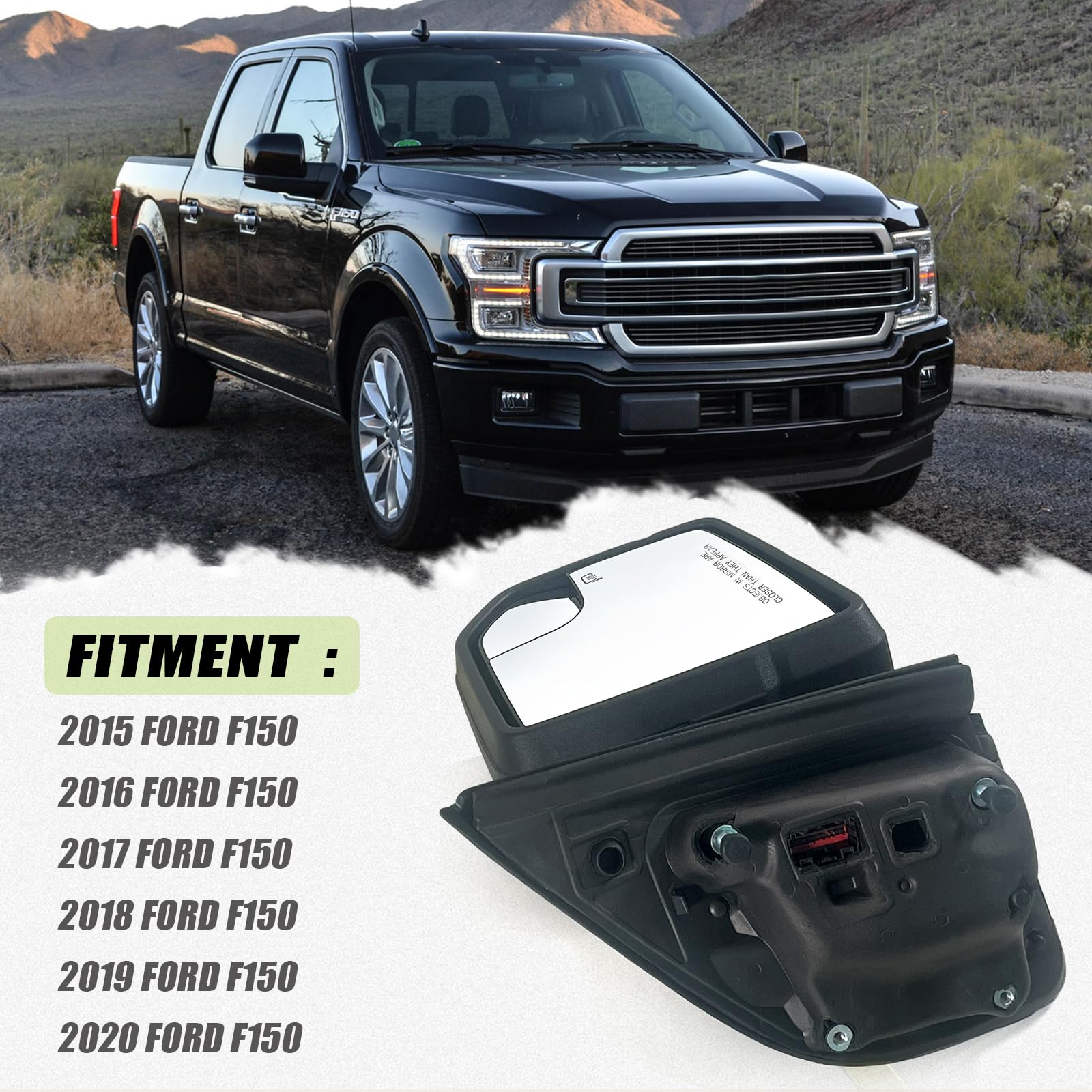 Lqito Right Passenger side Mirror with Power Glass,Heated, Puddle Lights,Clearnce Lamp and Manual Folding Fits 2015-2020 Ford F1