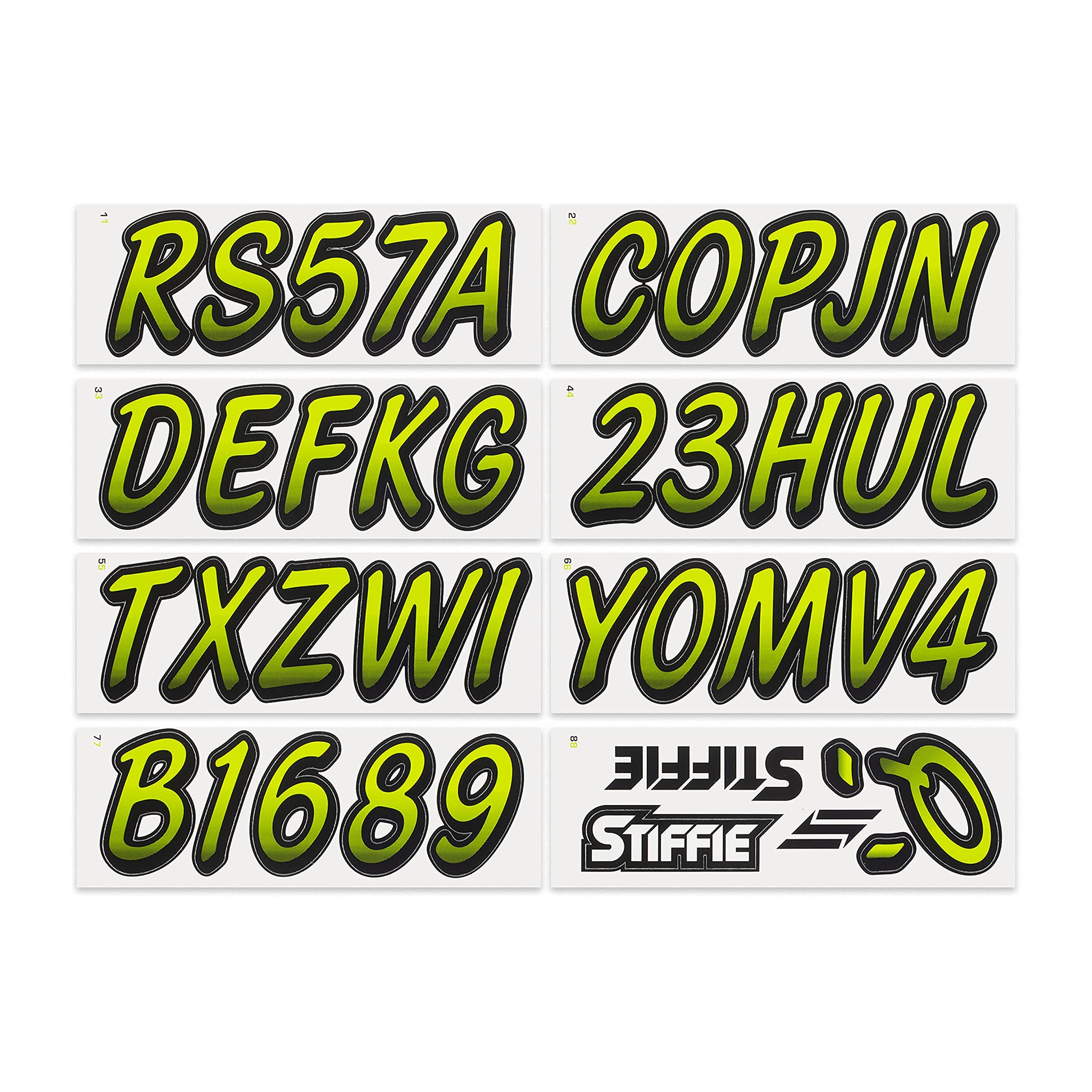 STIFFIE Whipline Atomic Green/Black 3'' Boat & PWC Registration Decals  Numbers Letters Stickers