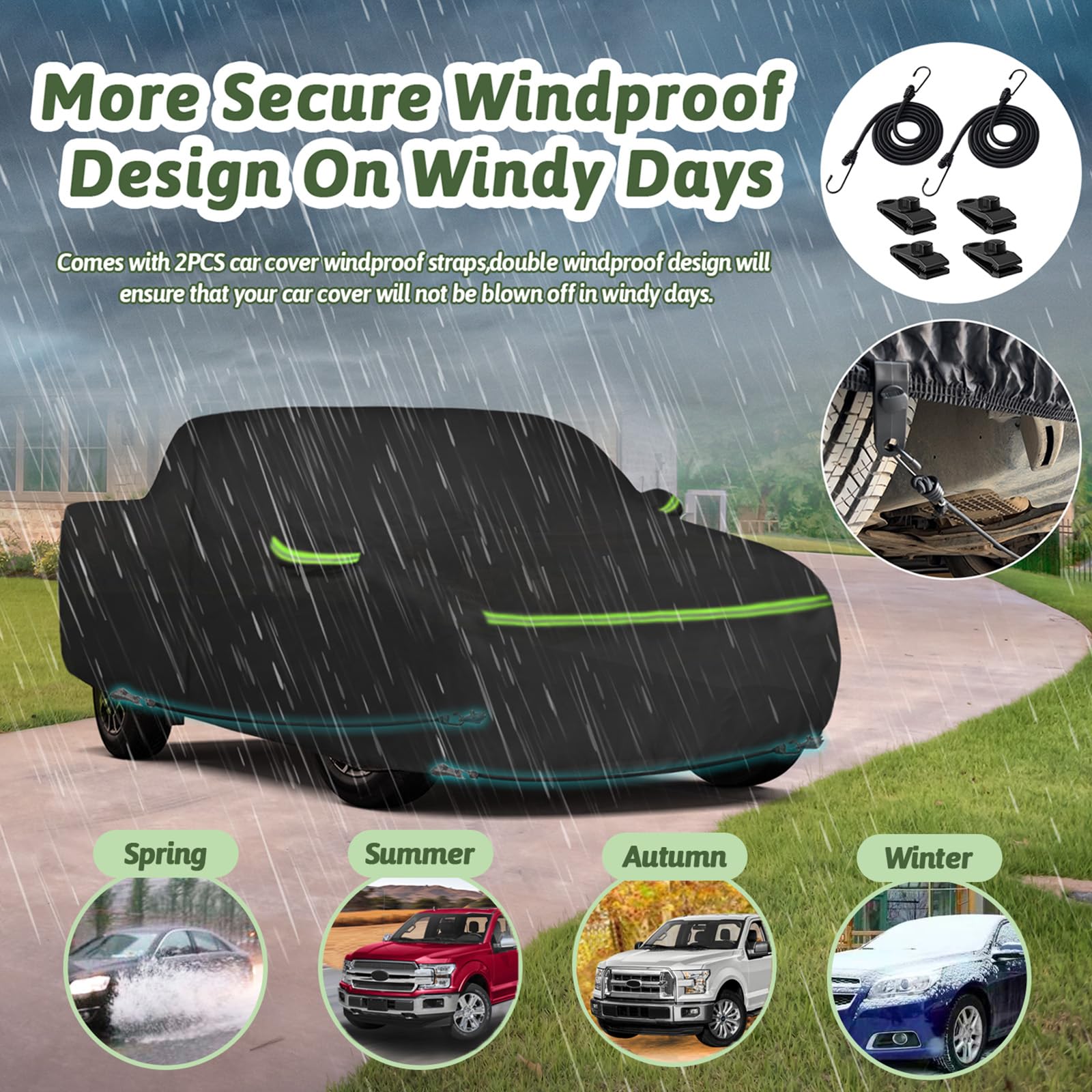 Truck Car Cover Fits for Ford F150 SuperCrew Cab 4 Door 6.5ft Bed, 210T Waterproof All Weather Car Cover with Windproof Straps a