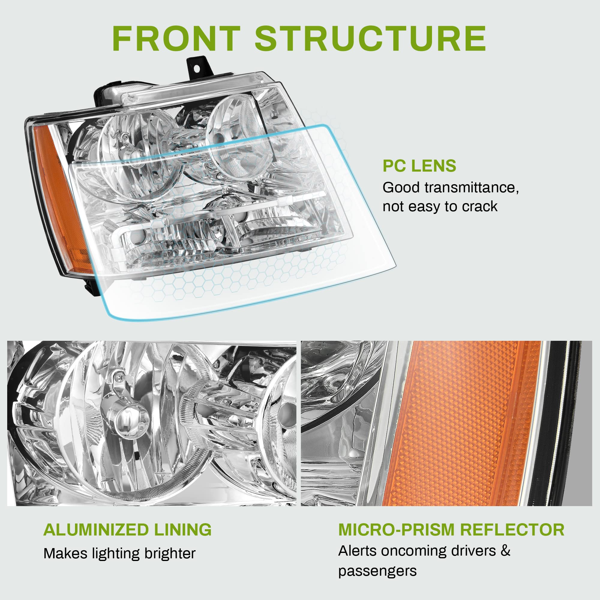 Autosaver88 Headlights Assembly Compatible With 2007-2013 Chevy Avalanche /07-14 Chevrolet Suburban Tahoe Halogen Model Replacem