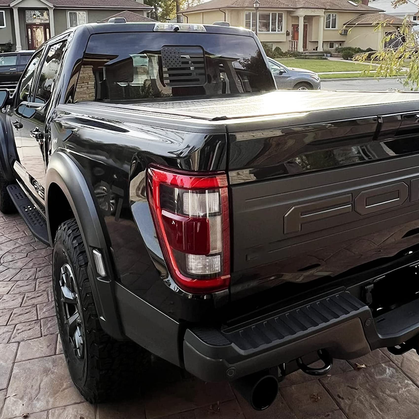 Xinghe For 2015-2023 Ford F150 F250 F350, Rear Middle Window American Flag Decals, Matte Black Usa Flag Decal For Truck Back Win