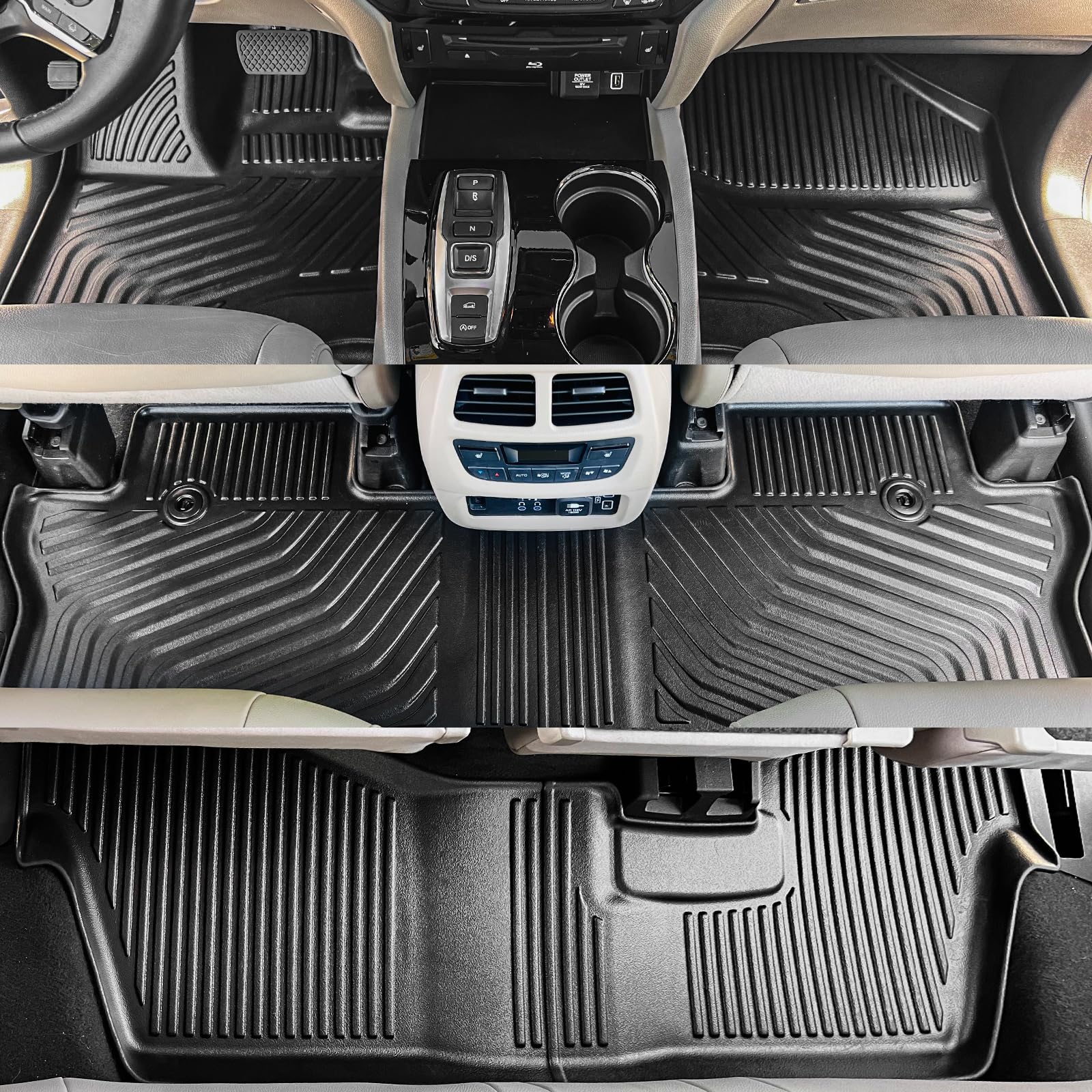 Rongtaod Floor Mats Compatible with 2016-2022 Honda Pilot 8 Seats Trunk Mat Cargo Mat Cargo Liner Back Seat Cover Protector (No