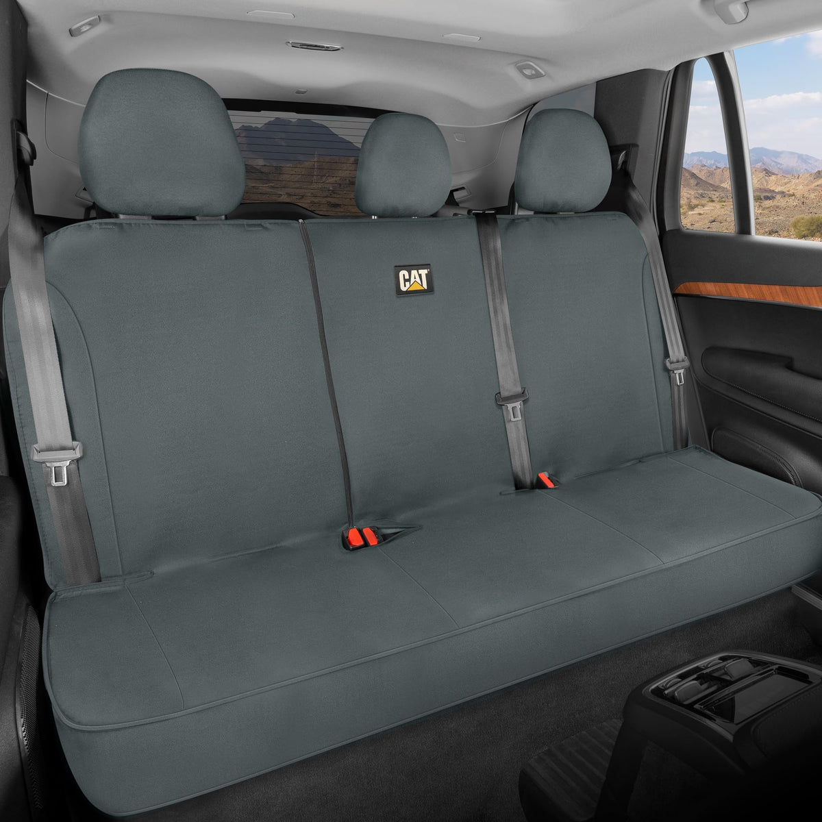 Cat Flexfit Back Seat Cover For Cars Trucks Suv, Zipper Split Rear Bench Protector With Durable Canvas Material, Interior Cover 