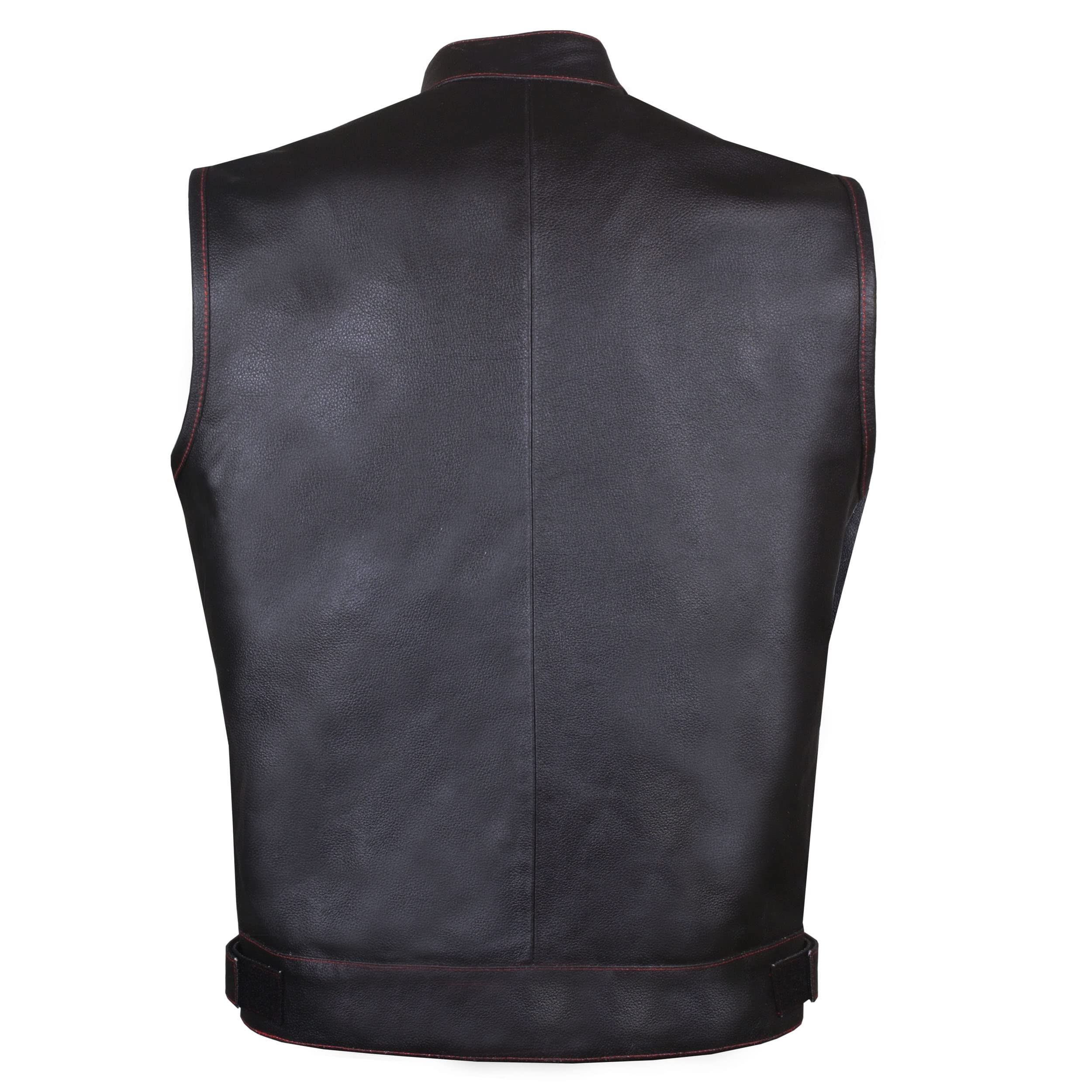 Soa Men 'S Premium Leather Motorcycle Vest With Biker Club Concealed Carry Gun Pockets W/Armor Flannel Red L