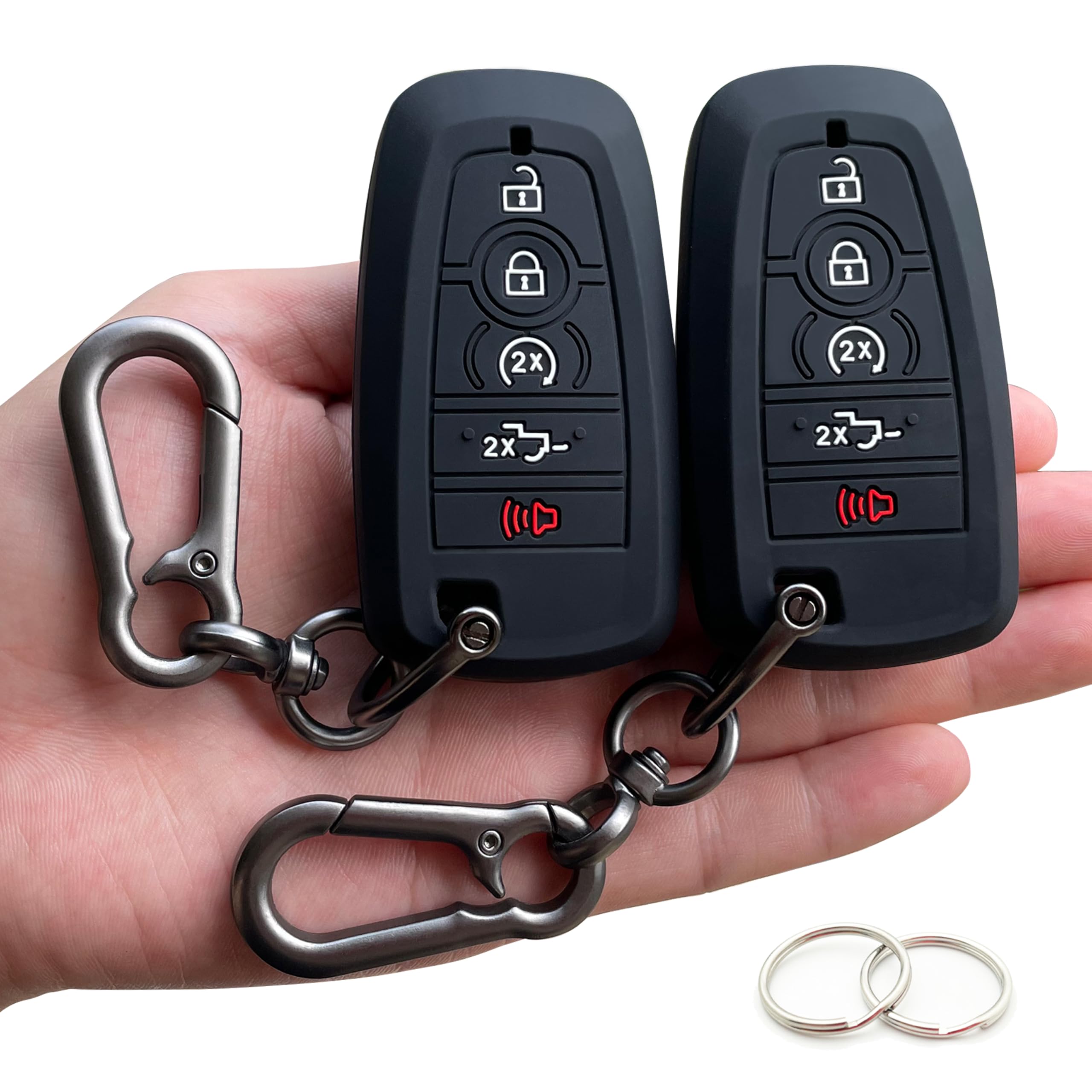 TANDRIVE Key Fob Cover for 2025 2024-2017 Ford F150 F250 F350 F450 F550 F650 F750, 5 Button, Silicone, 2-Pack, Black