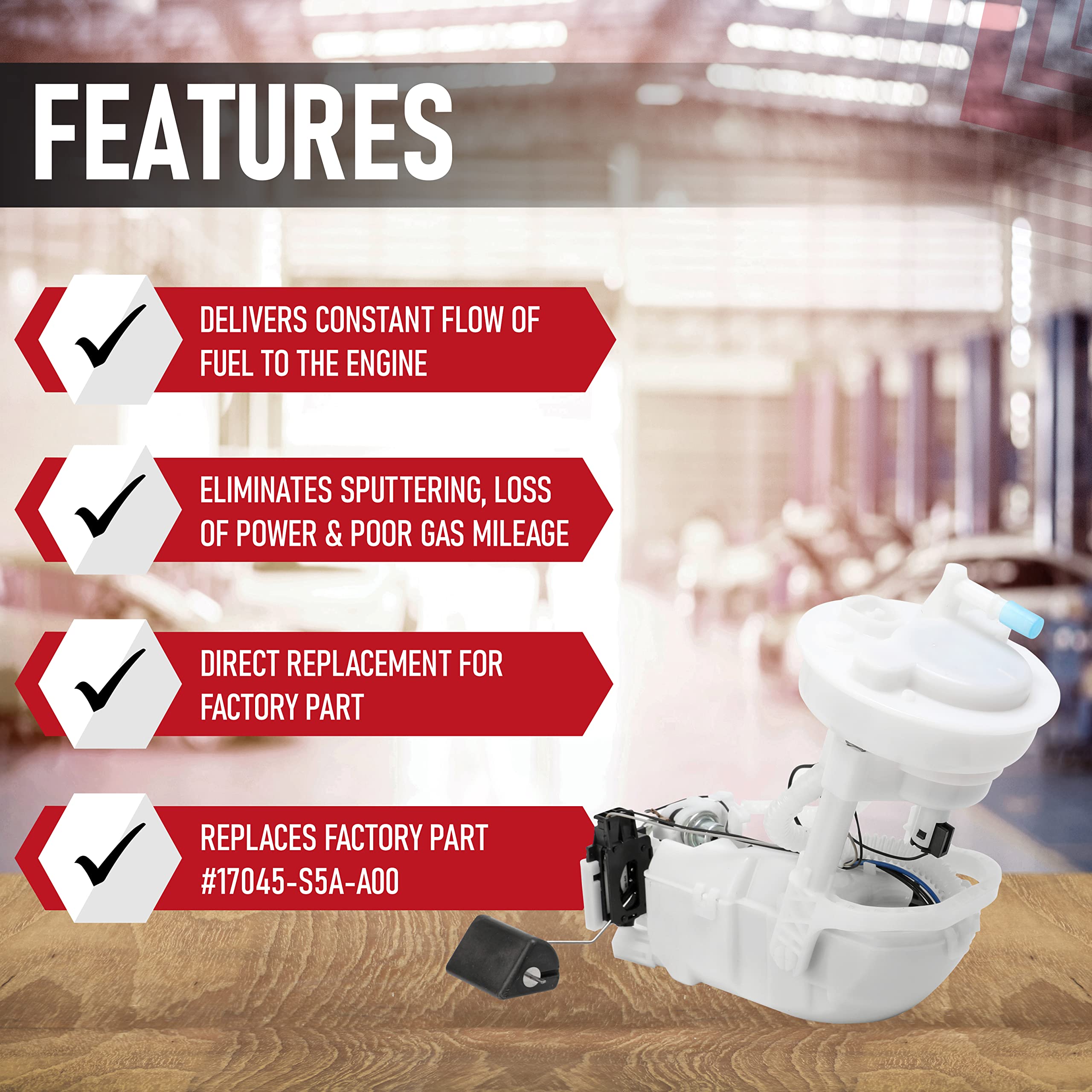 Replacement Electric Fuel Pump - Compatible with Honda Civic 2001-2005 1.3L, 1.7L, 2.0L - Replaces Part 17045-S5A-A00, E8566M, S