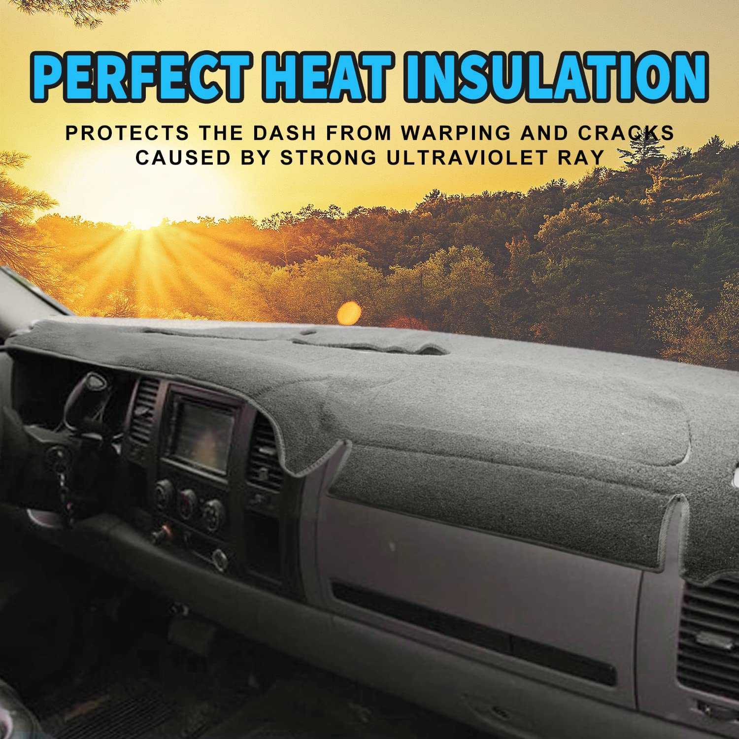 Posaid Dashboard Dash Cover Carpet For Chevy Silverado 2007-2013 And Gmc Sierra 07-13 With Two Glove Boxes Car Dash Cover Mat Bl