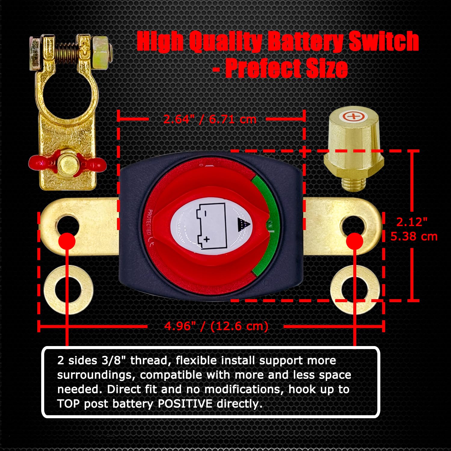 Ampper Top Post Battery Disconnect Switch, 12-48 V Battery Power Cut Master Switch Disconnect Isolator W/Positive Terminal For C
