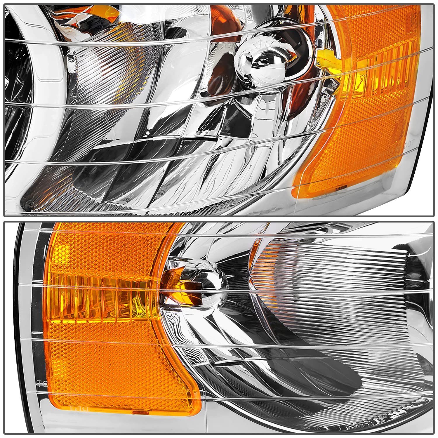 Dna Motoring Hl-Oh-Dr02-Ch-Am Chrome Housing Amber Corner Headlights Compatible With 02-05 Ram 1500/03-05 Ram 2500 3500, Left &