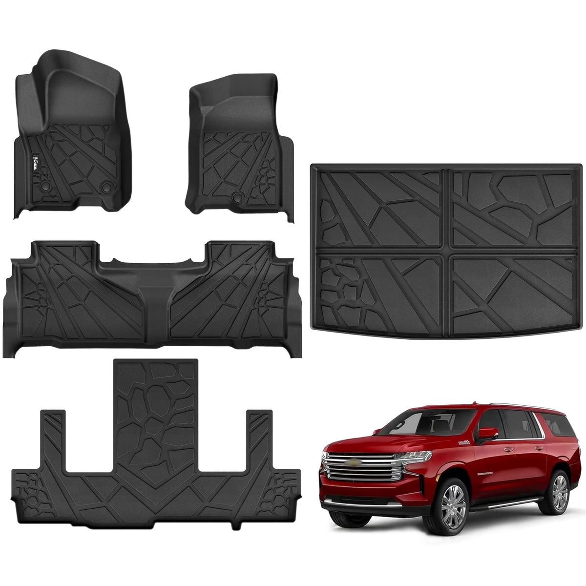 Karpal Floor Mats & Cargo Liner Fit For 2021-2024 2025 Chevrolet Suburban/Gmc Yukon Xl(Only Fit 7 Seats), With 2Nd Row Bucket Se