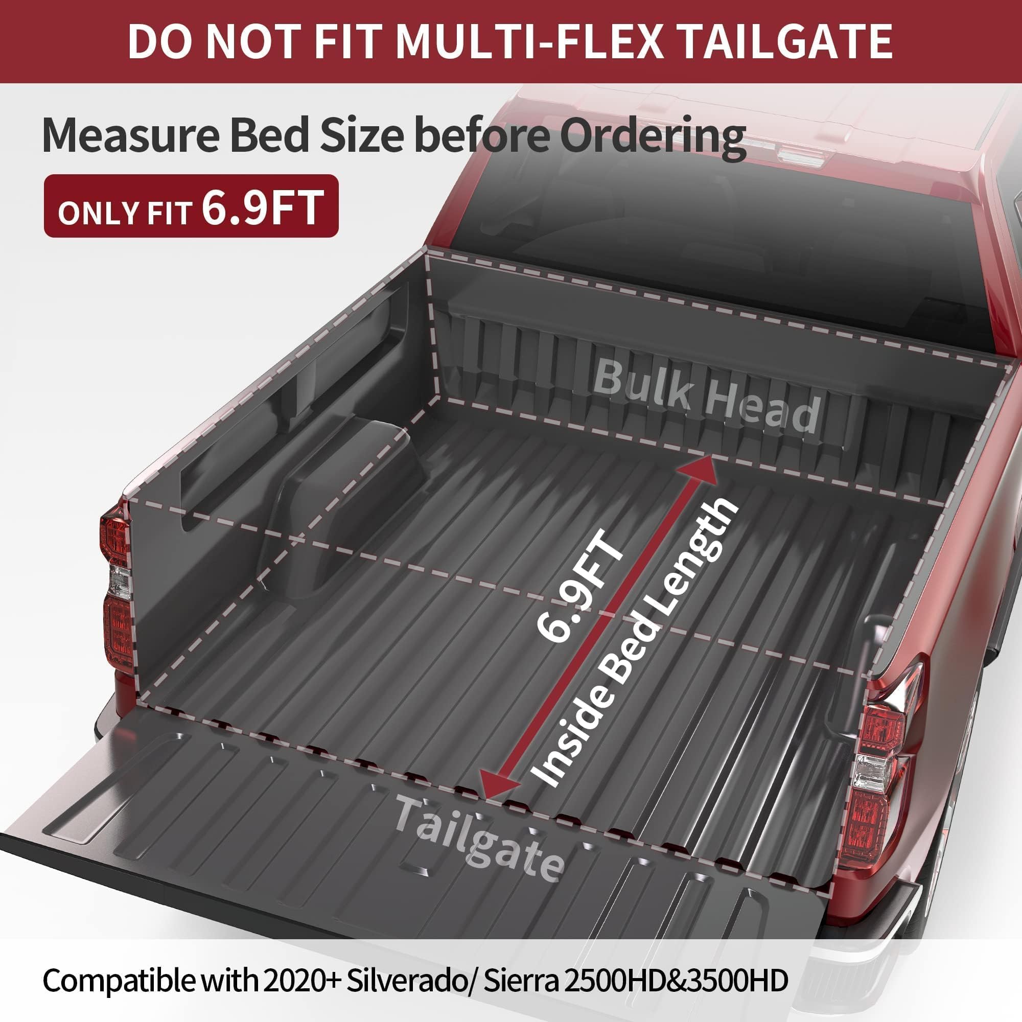 OEDRO Soft Roll Up Truck Bed Tonneau Cover Compatible with 2020 2021 2022 2023 2024 2025 Chevy Silverado/GMC Sierra 2500 3500 HD