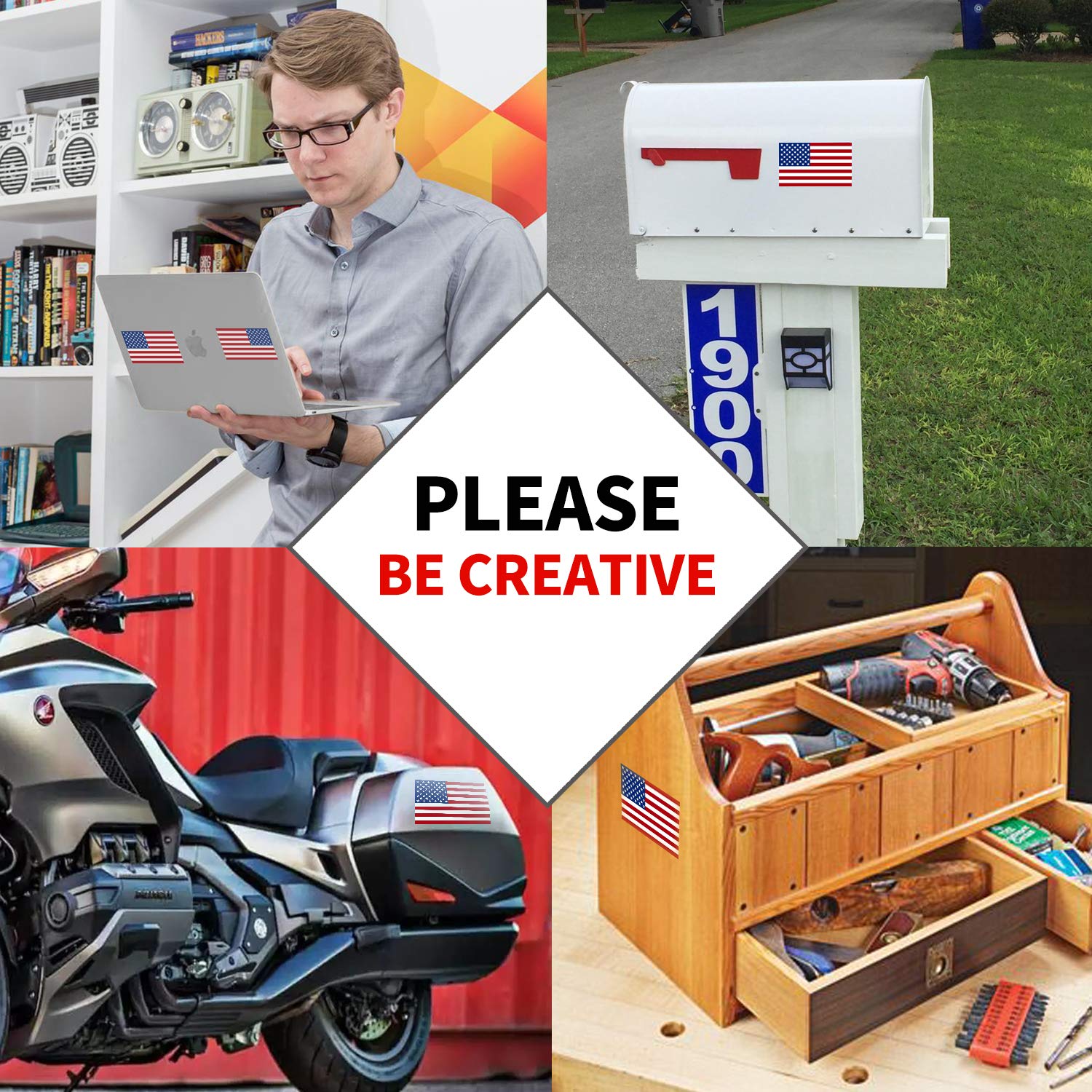 Anley 5' X 3' American Us Flag Decal 4Pcs (2 Forward & 2 Reversed) - Patriotic Stars Reflective Stripe Usa Flag Car Stickers - Support Us Military - 4 Pack Set